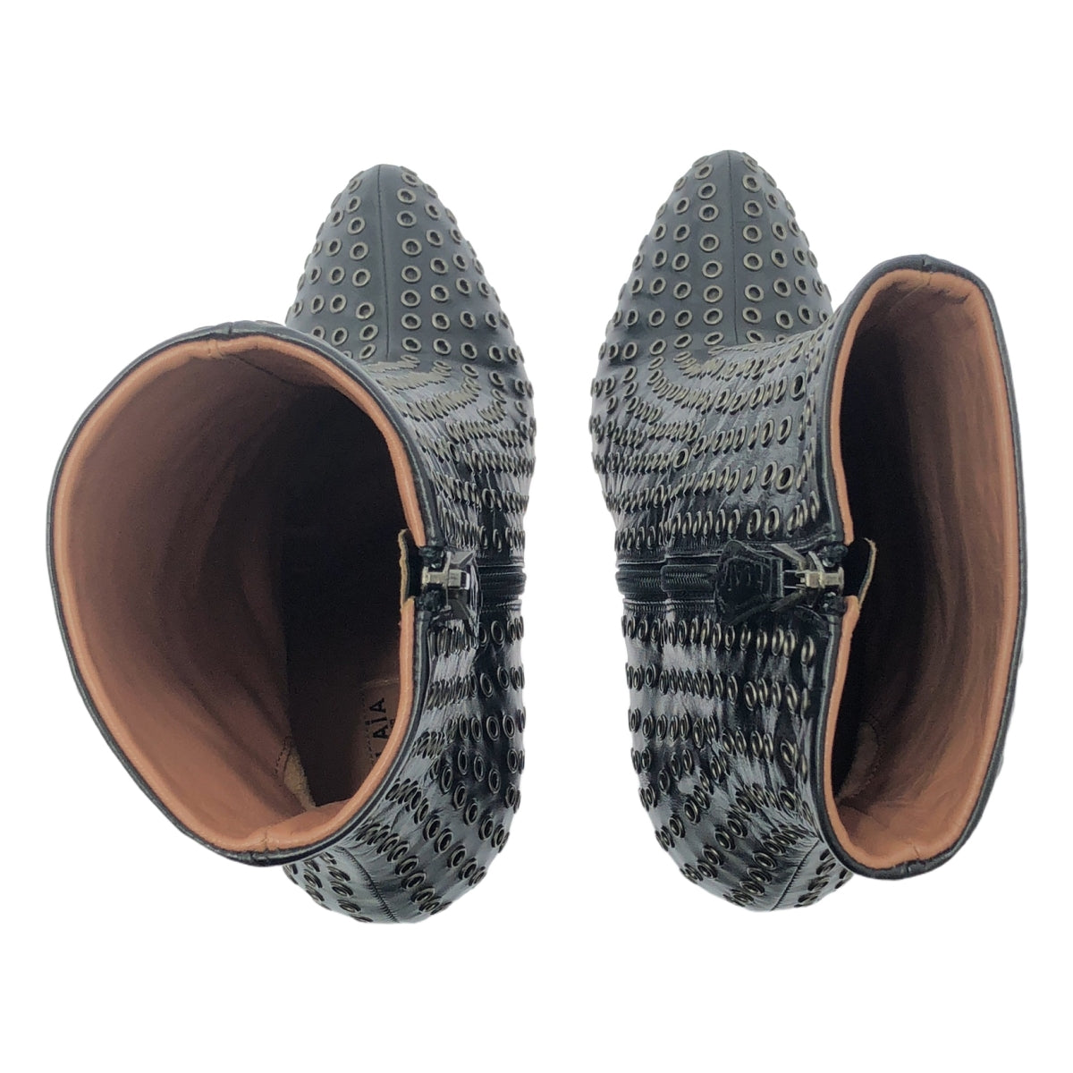 ALAIA / 얼라이어 | eyelet boots / 아일렛 펀칭 가죽 힐 부츠 | 39 | 블랙/실버 | 여성