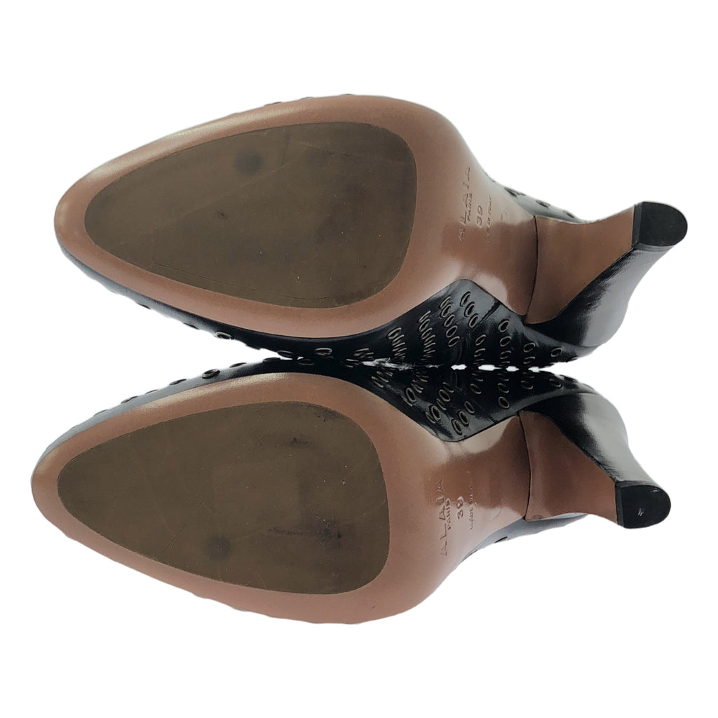 ALAIA / アライア | eyelet  boots / アイレット パンチング レザー ヒール ブーツ | 39 | ブラック/シルバー | レディース