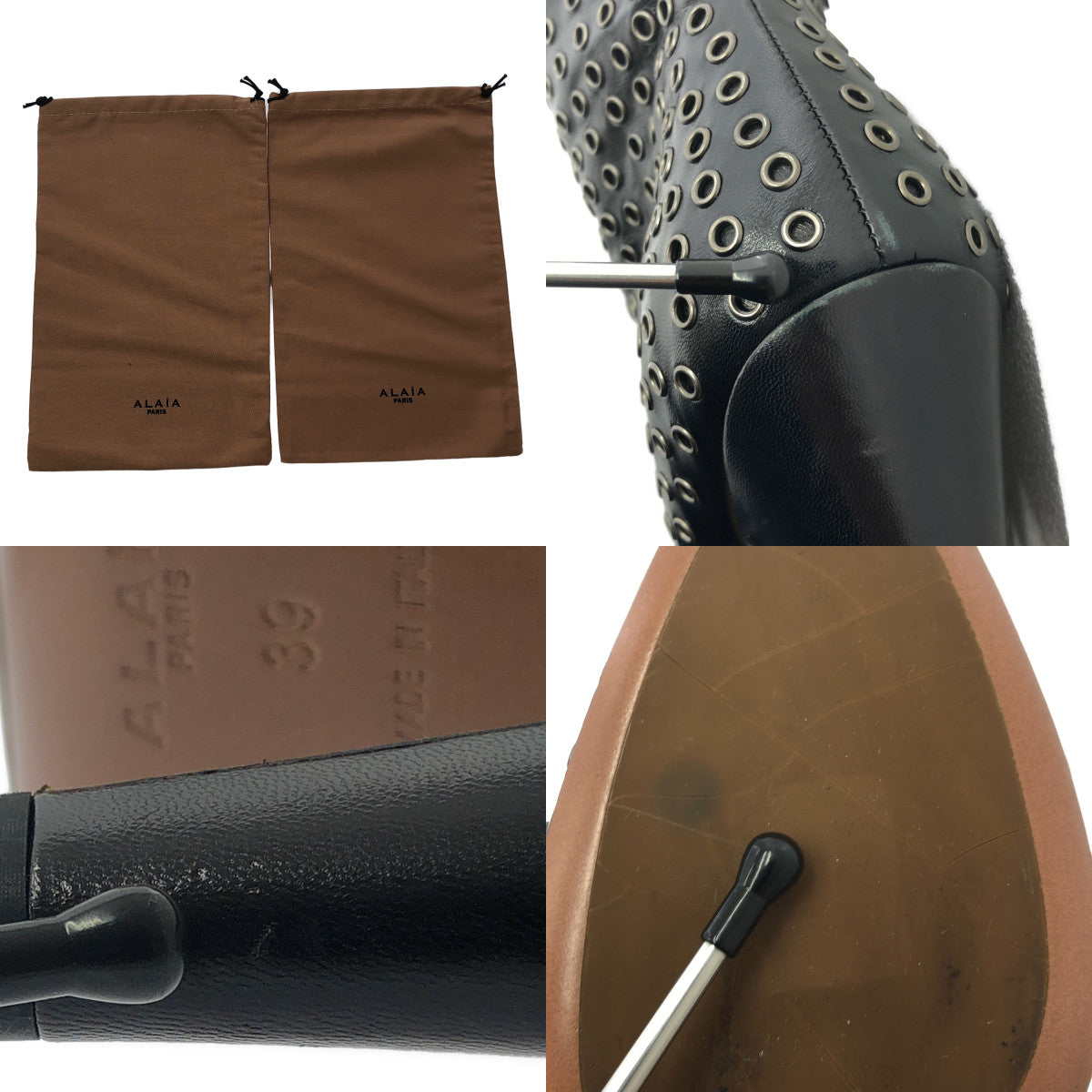 ALAIA / アライア | eyelet  boots / アイレット パンチング レザー ヒール ブーツ | 39 | ブラック/シルバー | レディース