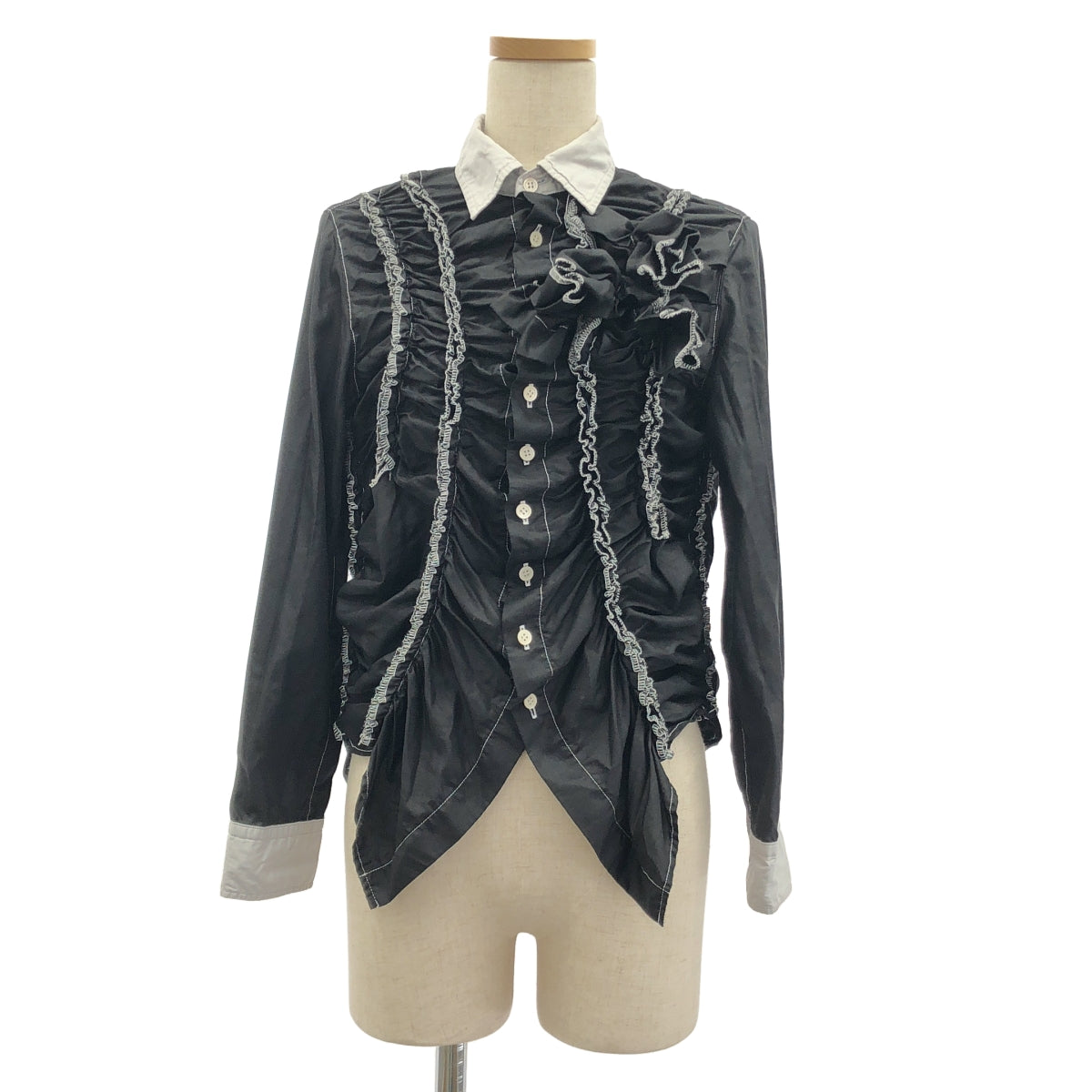 tricot COMME des GARÇONS | 2015春夏 | 聚酯成衣染色雙色不規則荷葉邊裝飾襯衫式上衣 | S碼 | 女款