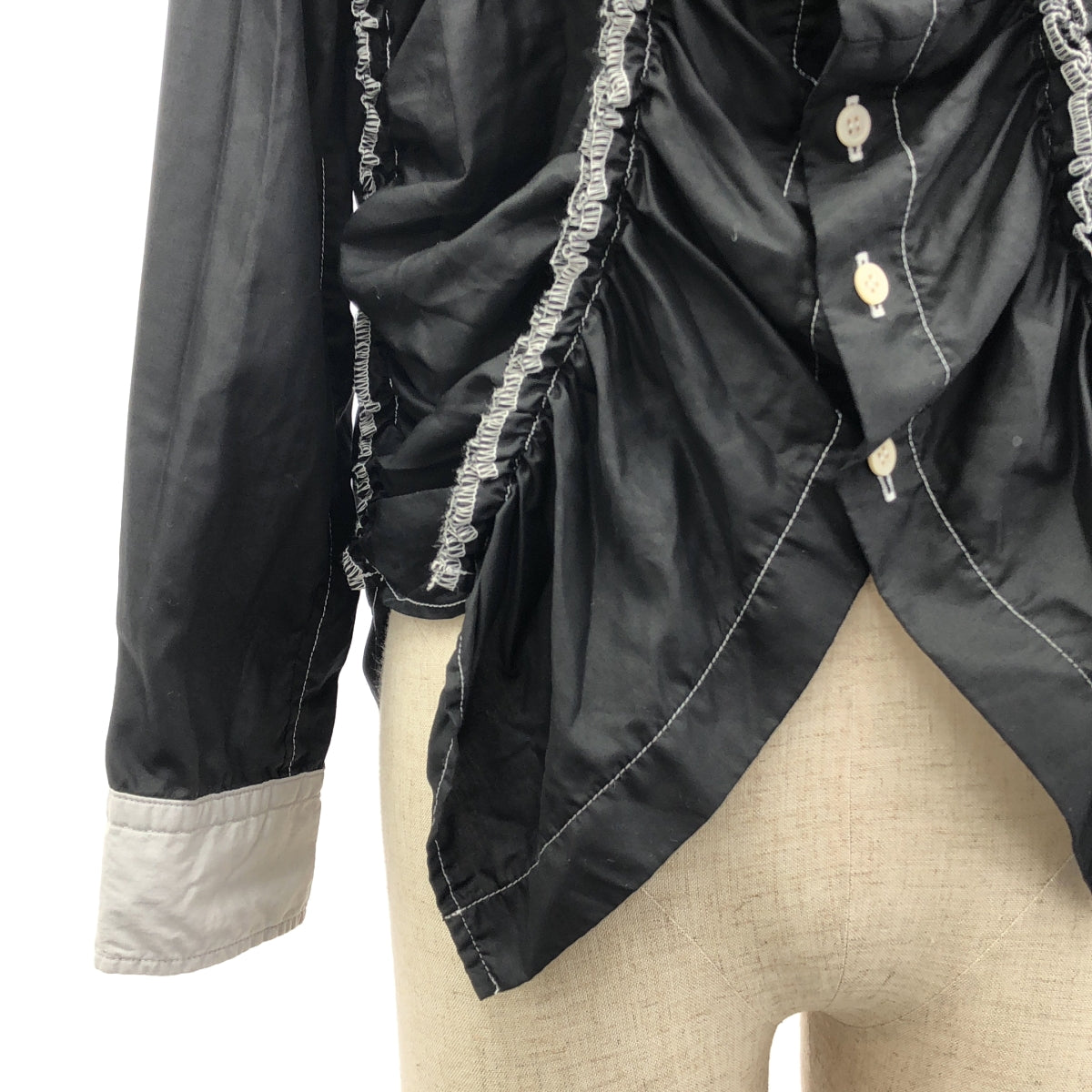 tricot COMME des GARÇONS | 2015春夏 | 聚酯成衣染色雙色不規則荷葉邊裝飾襯衫式上衣 | S碼 | 女款