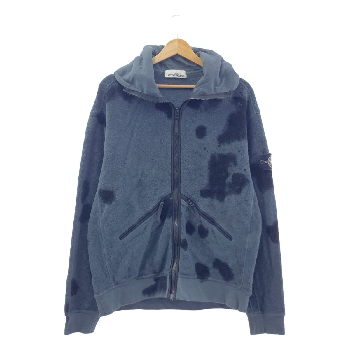 STONE ISLAND / ストーンアイランド | Hand Colouring Garment Dyed Cotton Pile Jacket / ガーメントダイ フーデッド ジャケット | S | ブルーグレー/ブラック | メンズ