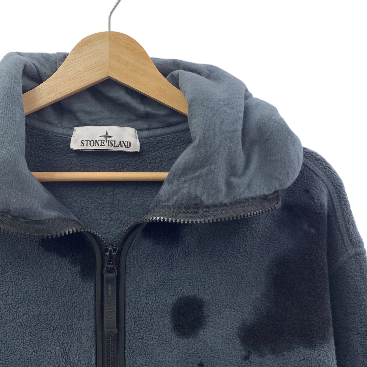 STONE ISLAND / ストーンアイランド | Hand Colouring Garment Dyed Cotton Pile Jacket / ガーメントダイ フーデッド ジャケット | S | ブルーグレー/ブラック | メンズ