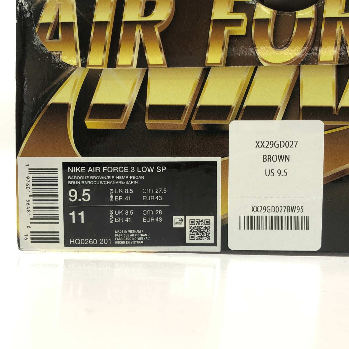 Nike | 2024秋冬 | ×NIGO AIR FORCE 3 LOW SP 巴洛克棕色和山核桃色 Nigo Air Force 3 低筒運動鞋 | 27.5 |棕色 / 米色 / 綠色 |男士