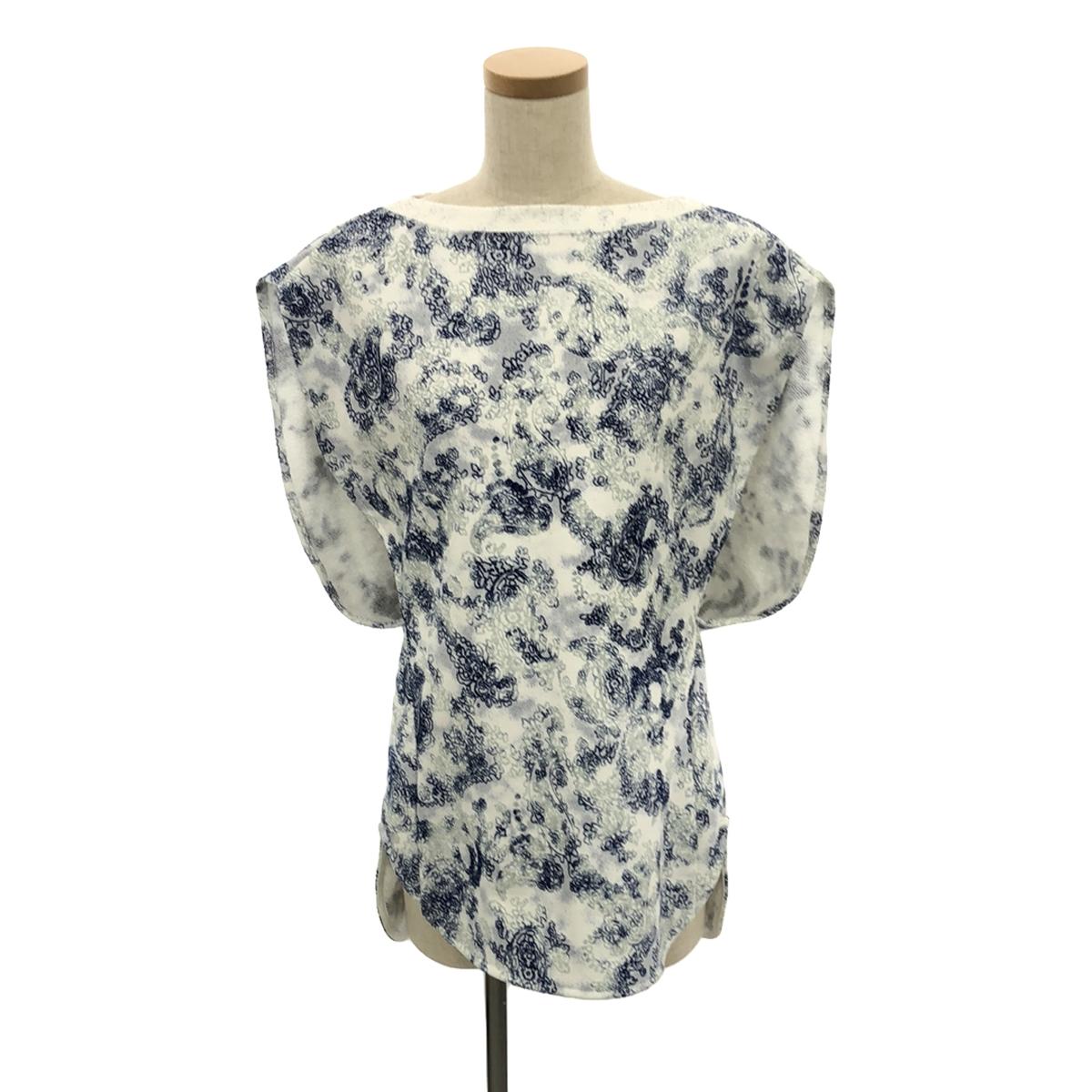 [New] Mame Kurogouchi | 2024SS | Floral Flock Printed Fleece Lining Sleeveless Top | 2 | Blue | Women's