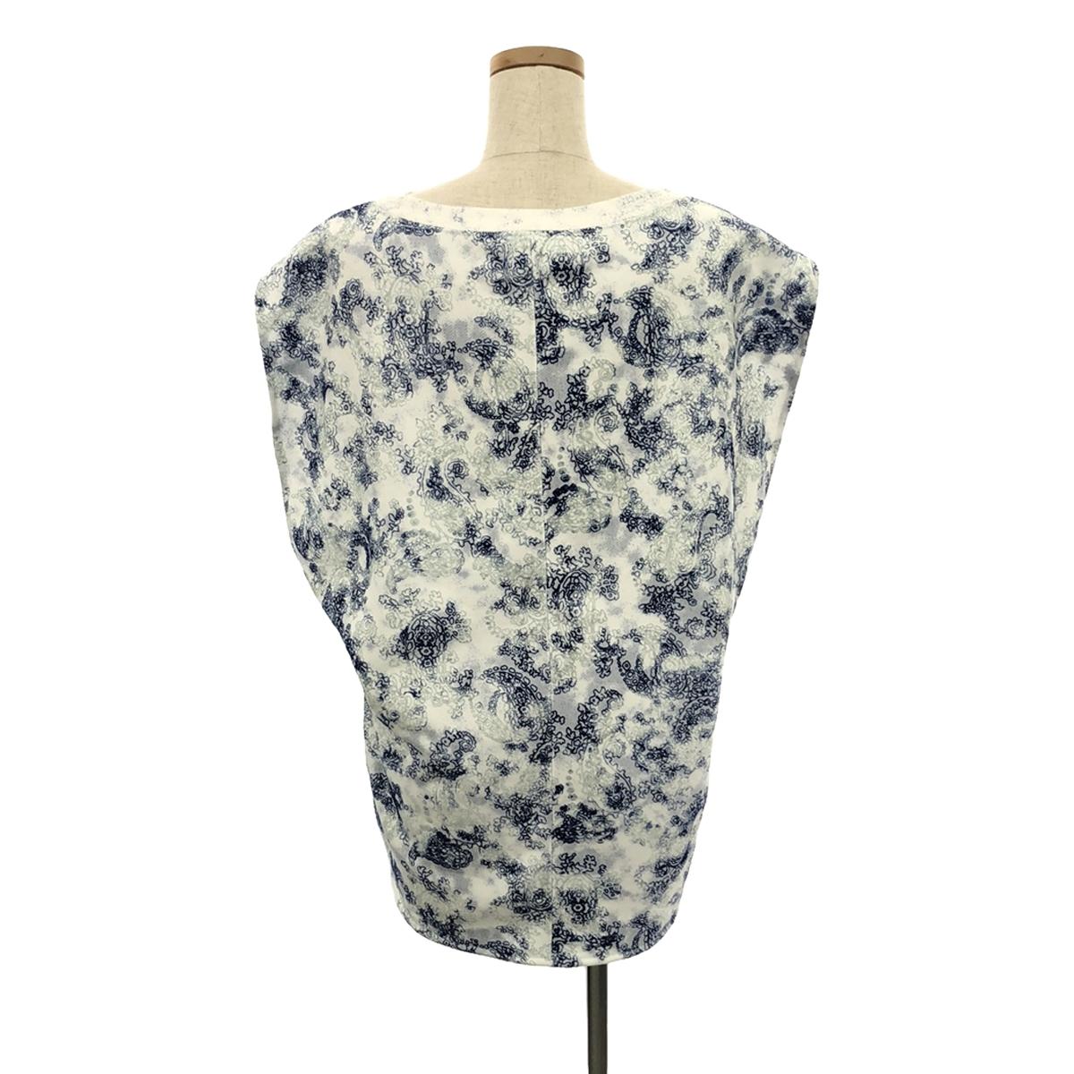 [New] Mame Kurogouchi | 2024SS | Floral Flock Printed Fleece Lining Sleeveless Top | 2 | Blue | Women's