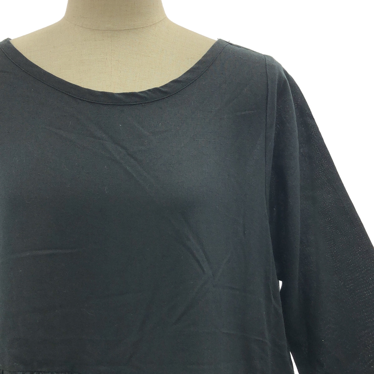 【미품】 Gauze # / 가제 | 코튼 린넨 바이 컬러 집게 볼륨 드레스 원피스 | F | 블랙 / 그레이 |