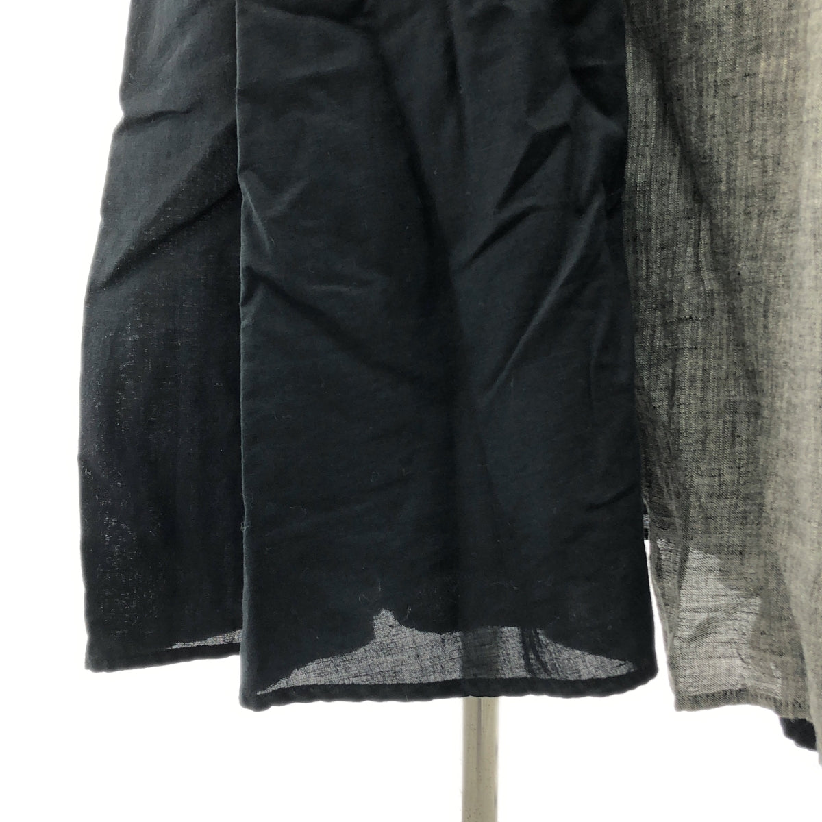 【미품】 Gauze # / 가제 | 코튼 린넨 바이 컬러 집게 볼륨 드레스 원피스 | F | 블랙 / 그레이 |