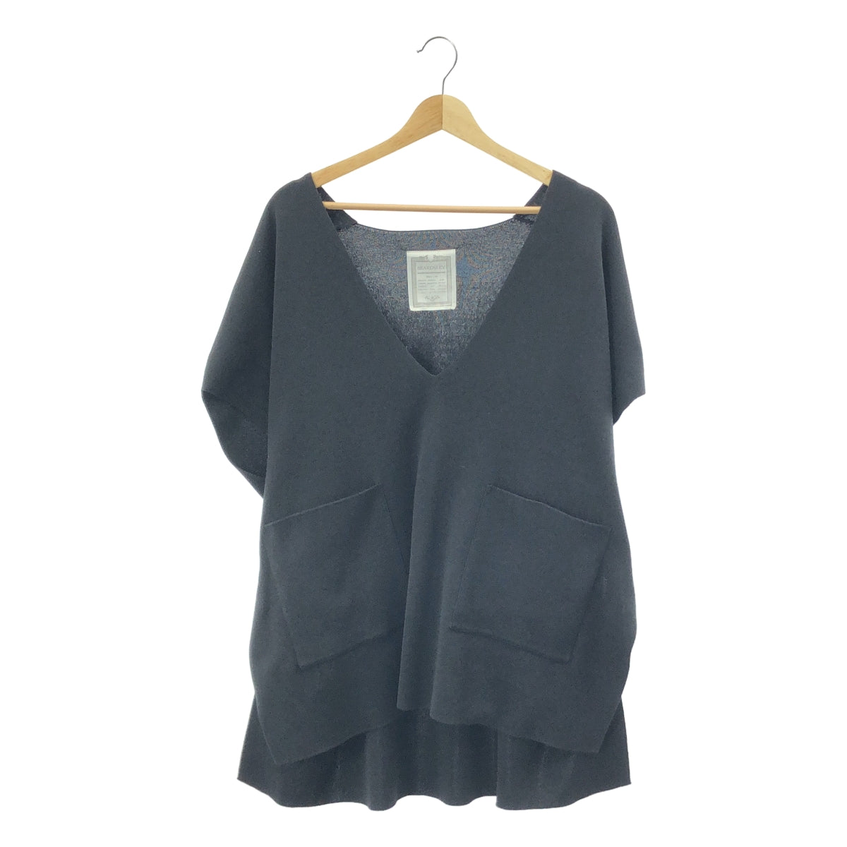 【美品】  BEARDSLEY / ビアズリー | コットン  スリット ロング Vネックニットベスト | F | ブラック | レディース