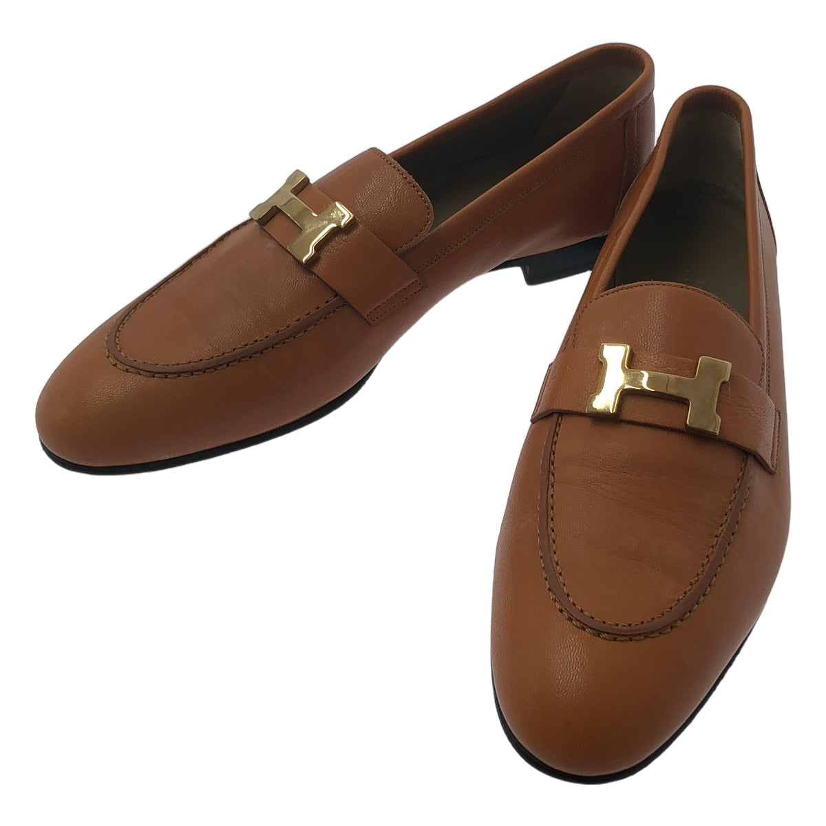 【美品】  HERMES / エルメス | Hロゴ金具 ローファー レザーシューズ 革靴 | 37 1/2 | ブラウン | レディース