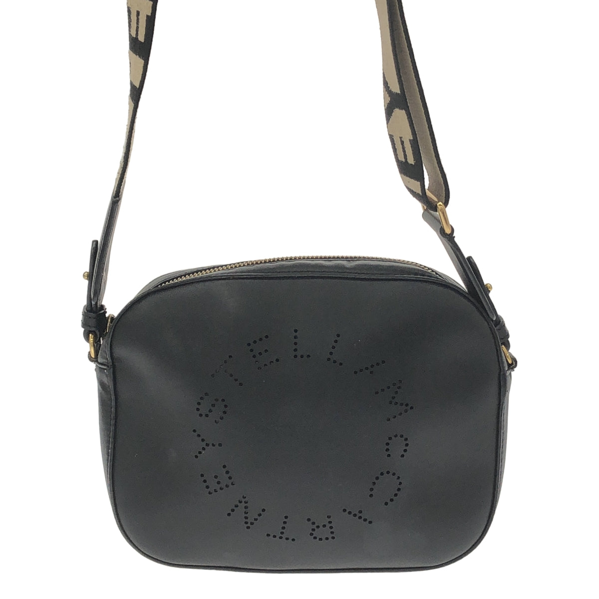 STELLA McCARTNEY / ステラマッカートニー | SMALL CAMERA BAG カメラ パンチングレザー ロゴ ショルダー バッグ | ブラック | レディース