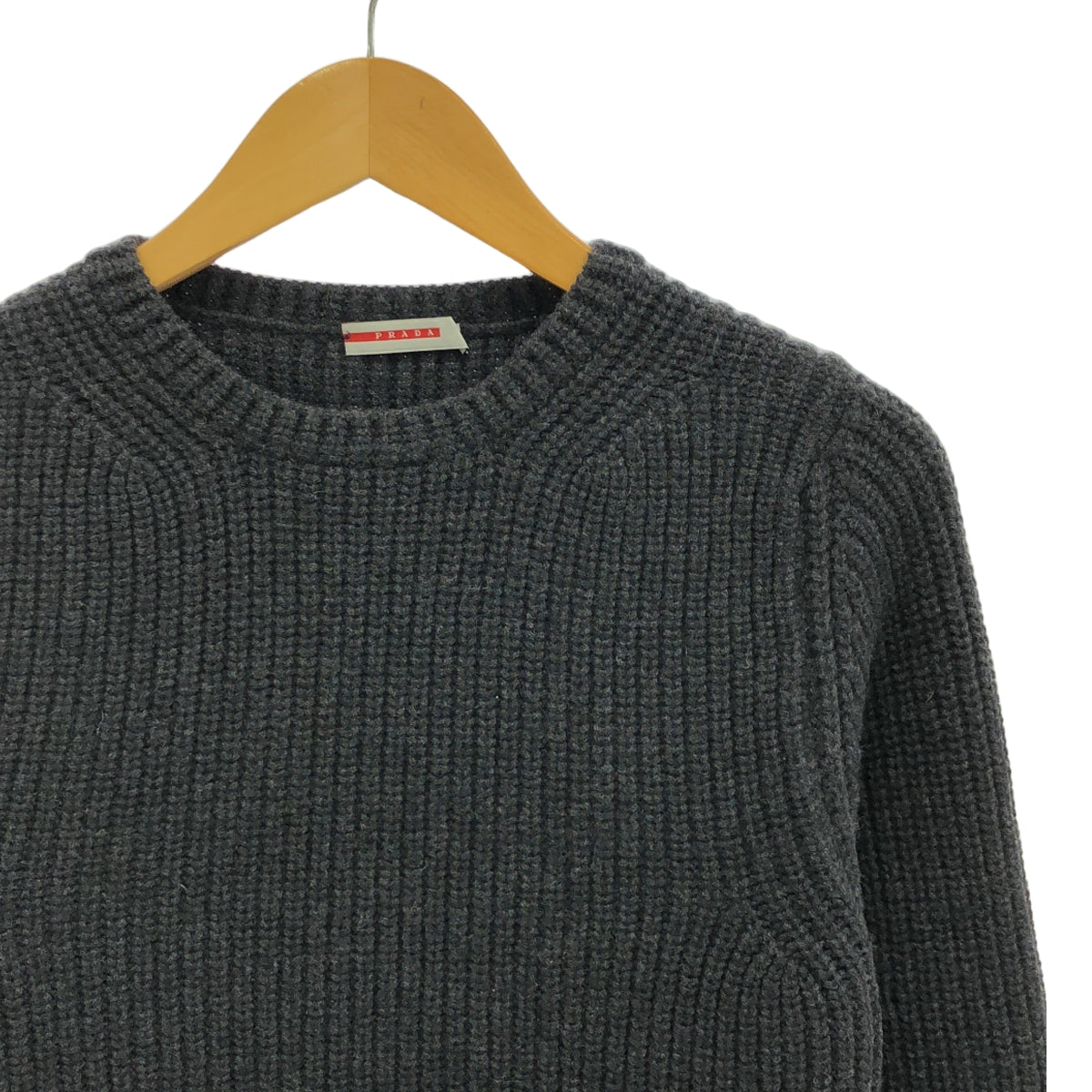 PRADA SPORT / プラダスポーツ | ウール リブ エルボーパッチ ニット | 46 | チャコールグレー | メンズ