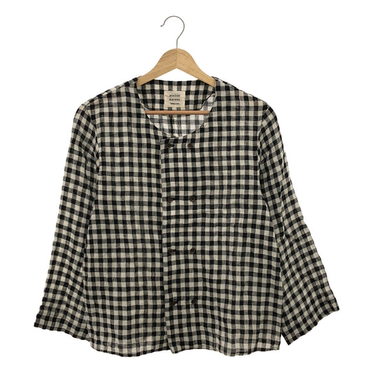 atelier naruse / アトリエナルセ | linen W button blouse gingham ダブルボタン ギンガム ブラウス | F | ブラック/ホワイト | レディース