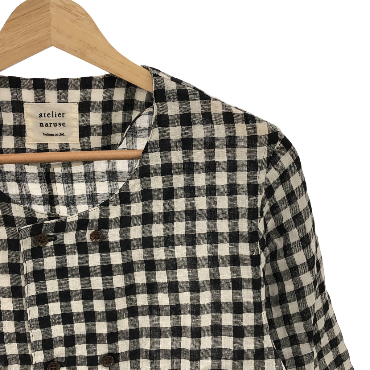 atelier naruse / Atelier Naruse | Linen W button blouse gingham | F | Black/White | Women's