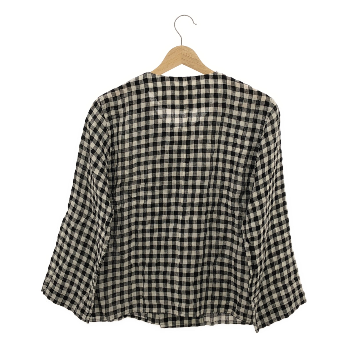 atelier naruse / アトリエナルセ | linen W button blouse gingham ダブルボタン ギンガム ブラウス | F | ブラック/ホワイト | レディース