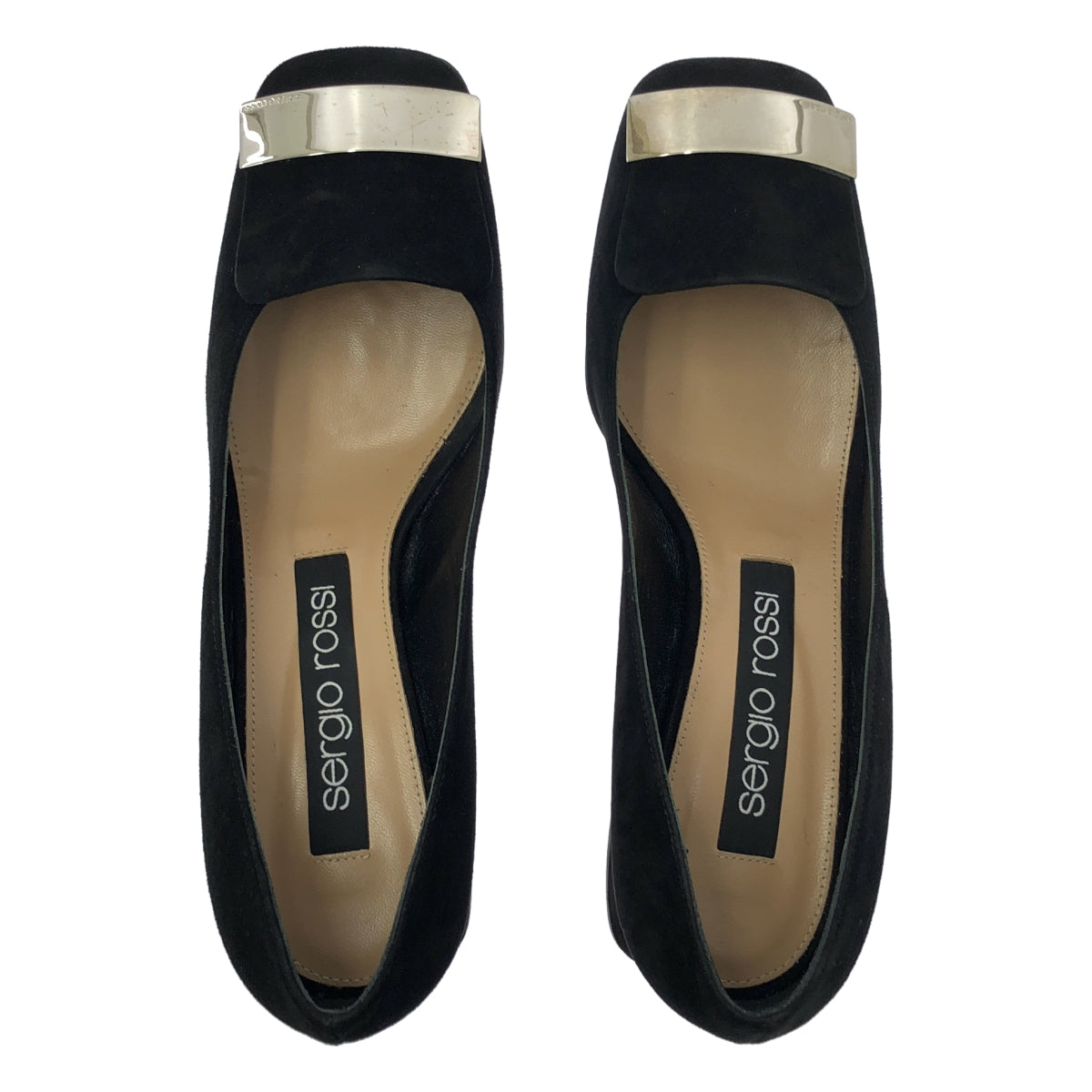 [狀況極佳] Sergio Rossi SR1 低跟絨面革高跟鞋 | 39 碼 | 黑色/銀色 | 女款