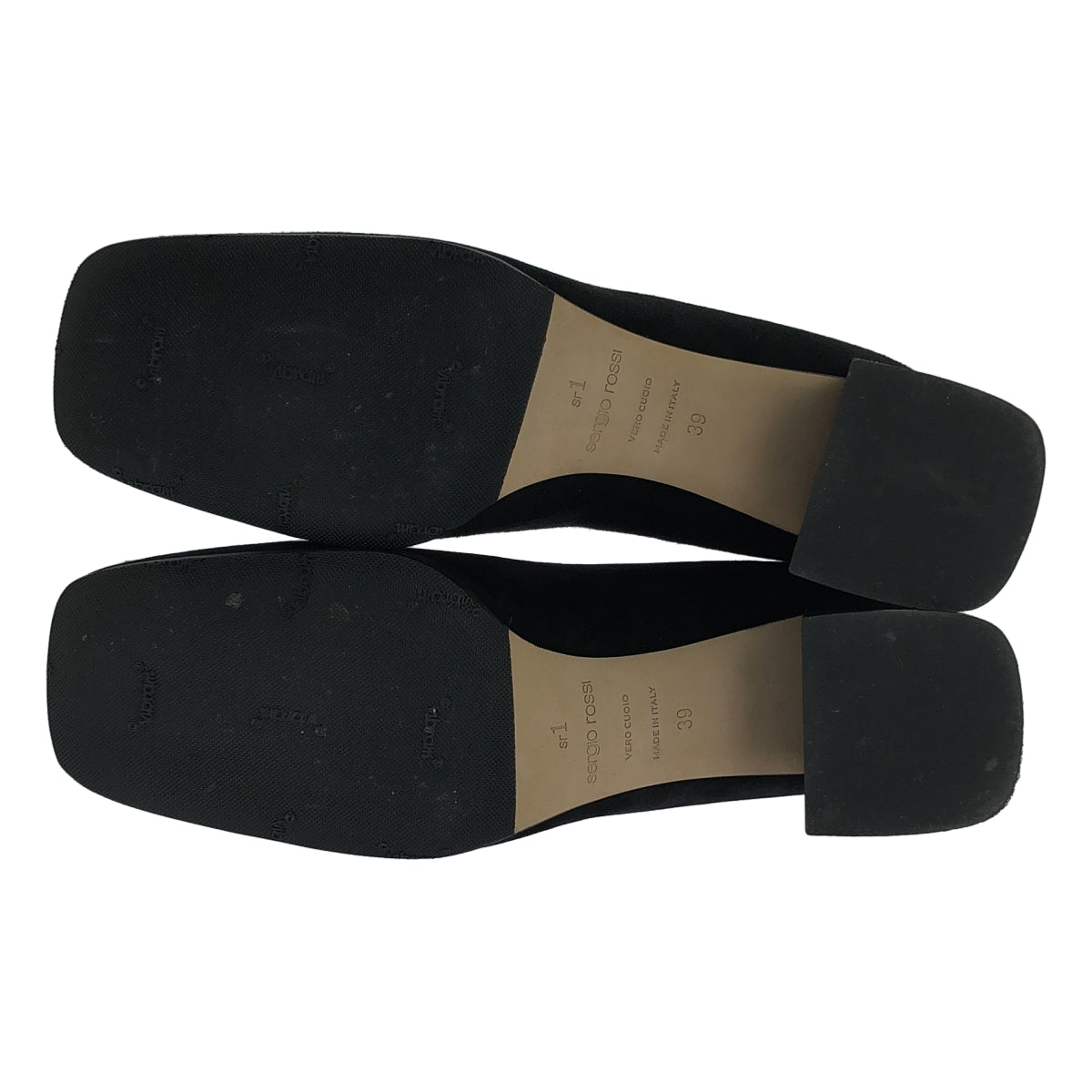 [狀況極佳] Sergio Rossi SR1 低跟絨面革高跟鞋 | 39 碼 | 黑色/銀色 | 女款