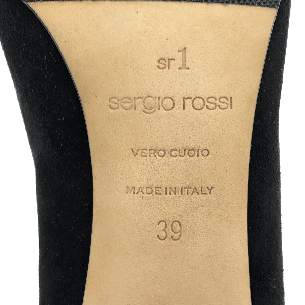 [狀況極佳] Sergio Rossi SR1 低跟絨面革高跟鞋 | 39 碼 | 黑色/銀色 | 女款