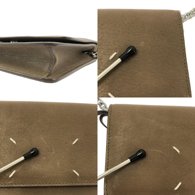 【美品】  Maison Margiela / メゾンマルジェラ | 2023 | レザー 4ステッチ チェーン ウォレット フラップ ショルダー バッグ / ユニセックス | UNI | ブラウン | レディース