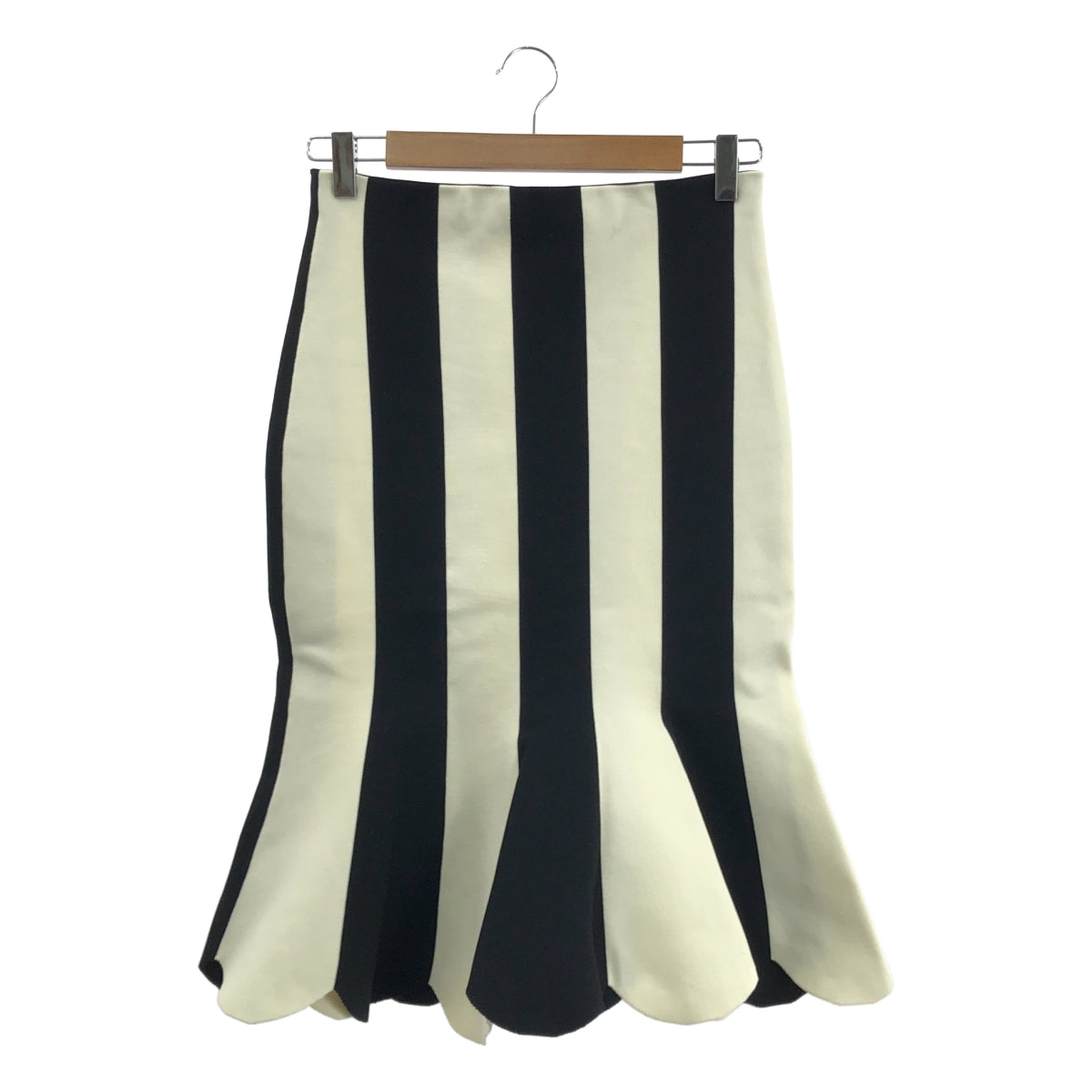 MARC JACOBS / マークジェイコブス | バイカラー ストライプ スカラップ スカート | S | ブラック/ホワイト | レディース