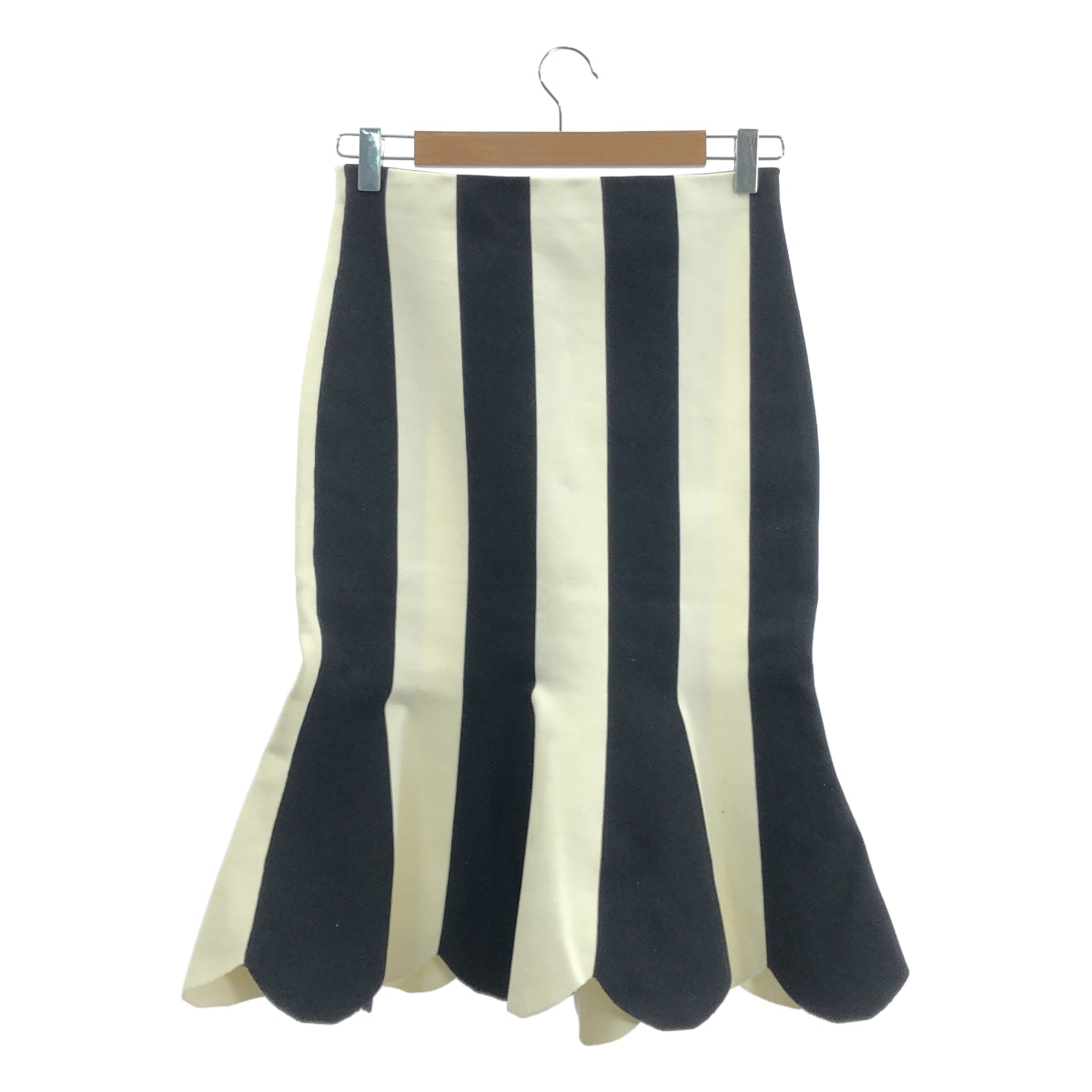 MARC JACOBS / マークジェイコブス | バイカラー ストライプ スカラップ スカート | S | ブラック/ホワイト | レディース