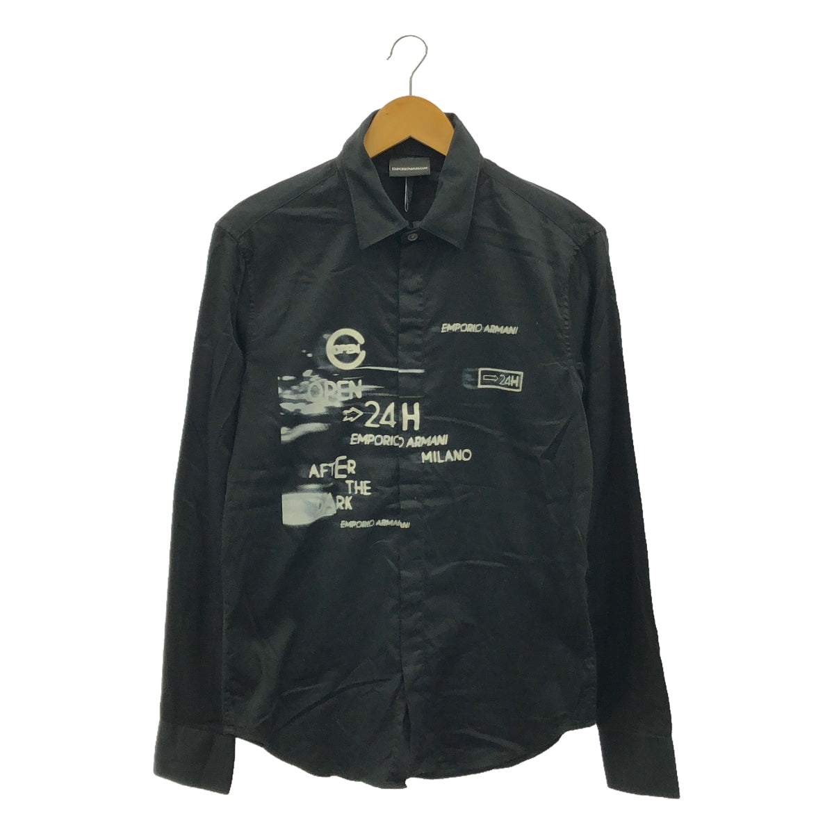EMPORIO ARMANI / エンポリオアルマーニ | 2way 付け襟 プリント バンドカラー / レギュラーカラー シャツ | M | ブラック | メンズ