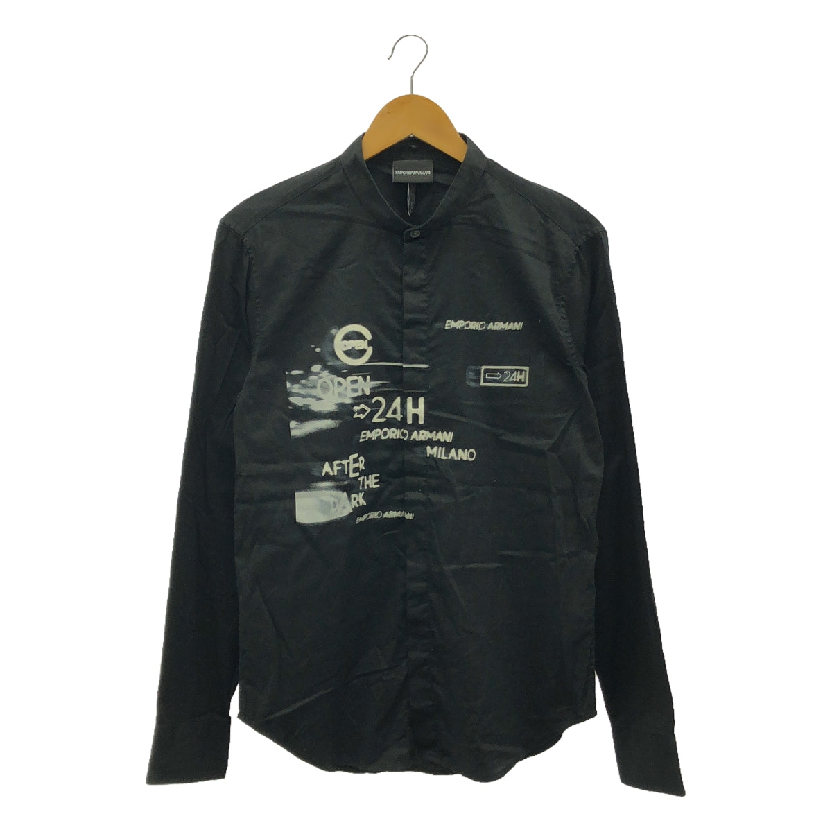 EMPORIO ARMANI / エンポリオアルマーニ | 2way 付け襟 プリント バンドカラー / レギュラーカラー シャツ | M | ブラック | メンズ