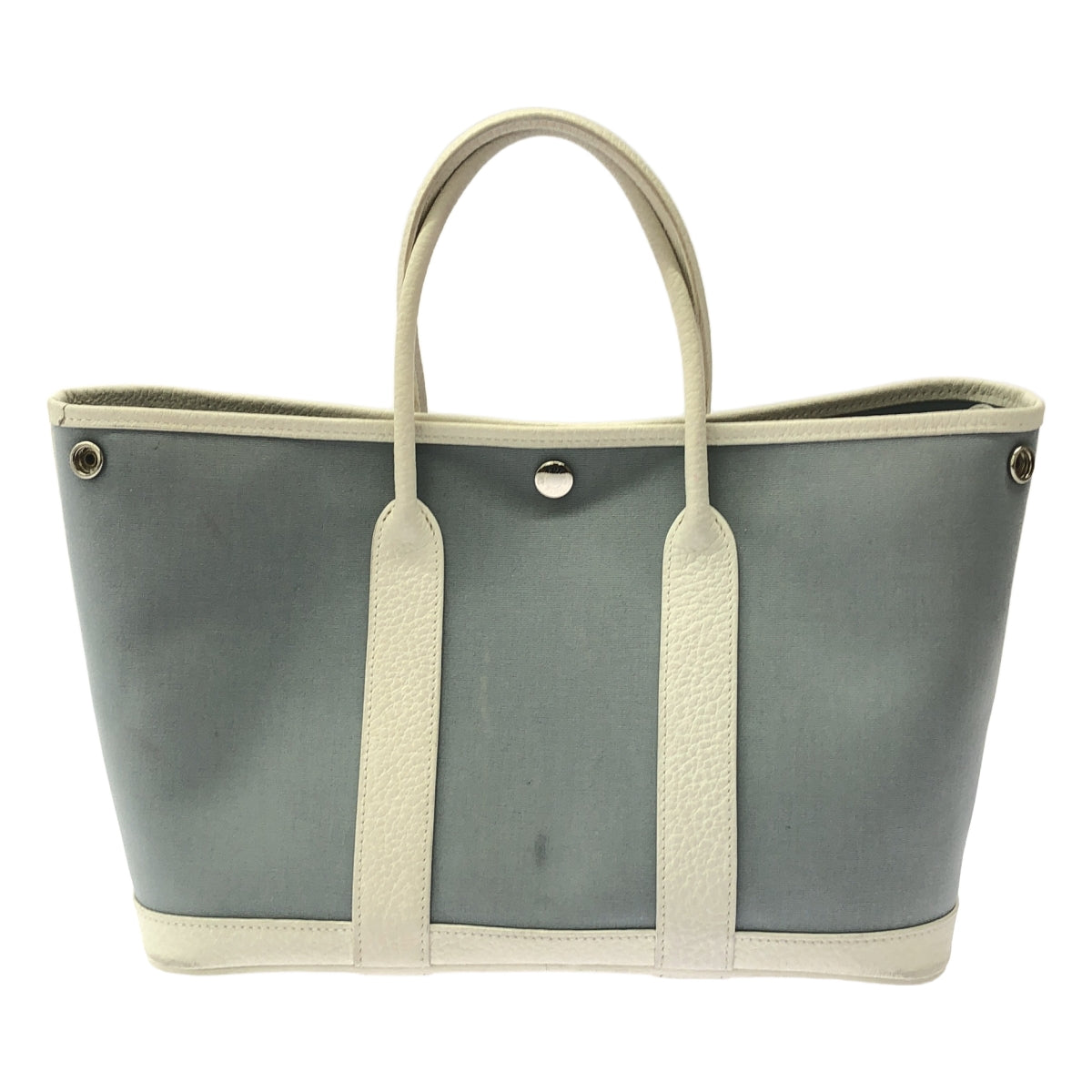 HERMES | Garden Party TPM Canvas Leather Tote Bag | Blue/White | Women's