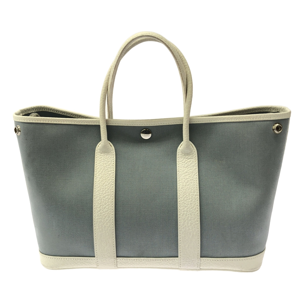 HERMES | Garden Party TPM Canvas Leather Tote Bag | Blue/White | Women's