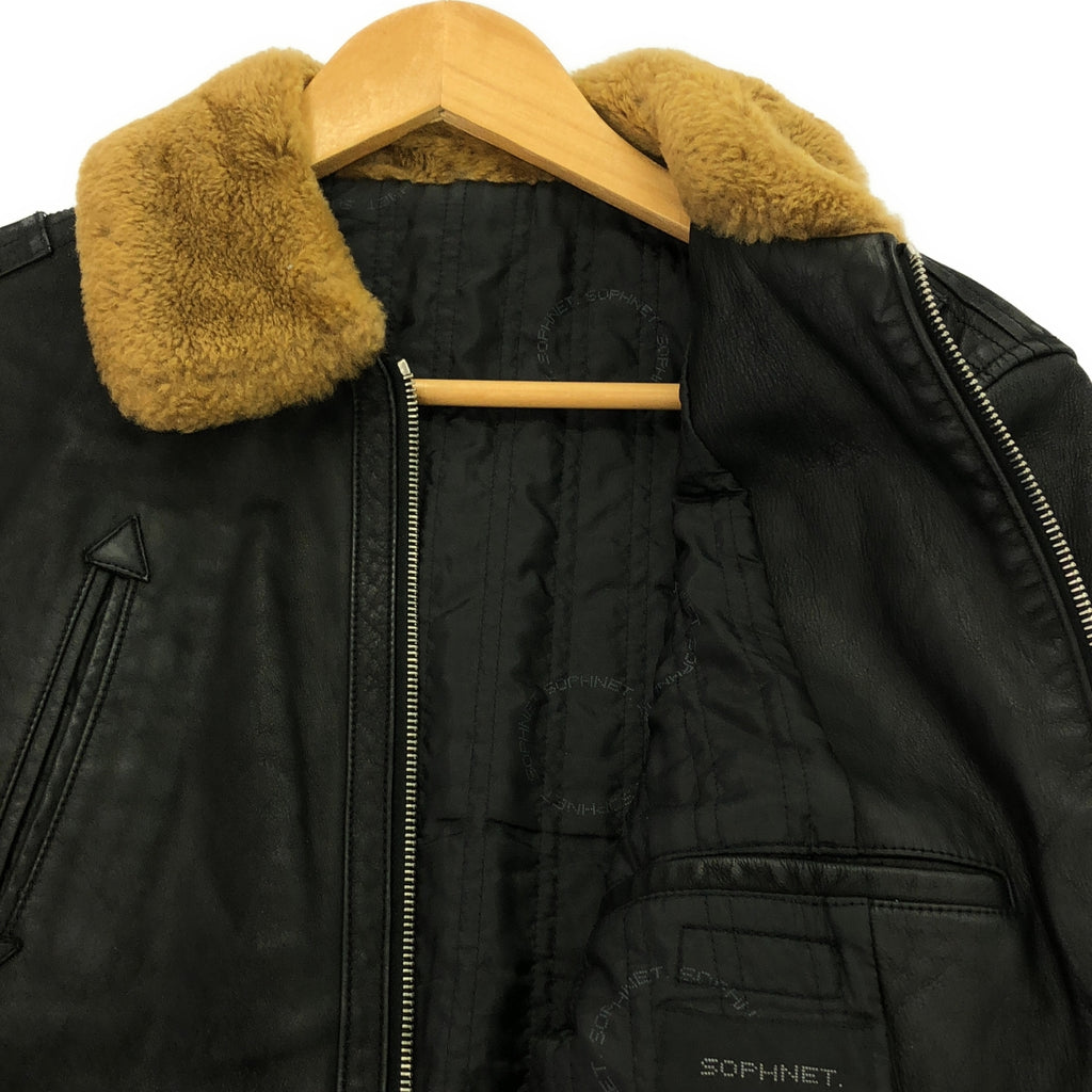 SOPHNET. / ソフネット | 襟ムートン 中綿入り レザー シングルライダースジャケット | S | ブラック | メンズ