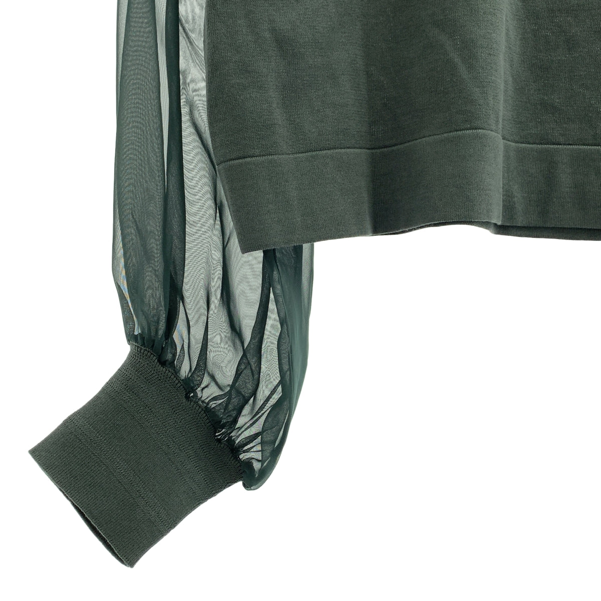 HYKE / 하이크 | 2025SS | CREW NECK CROPPED SWEATER WITH SHEER SLEEVE / 시어 슬리브 스웨트 블라우스 | 01 |