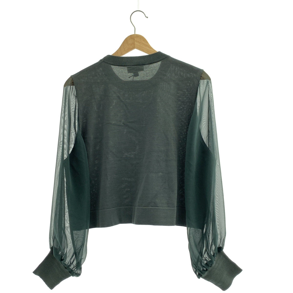 HYKE / 하이크 | 2025SS | CREW NECK CROPPED SWEATER WITH SHEER SLEEVE / 시어 슬리브 스웨트 블라우스 | 01 |