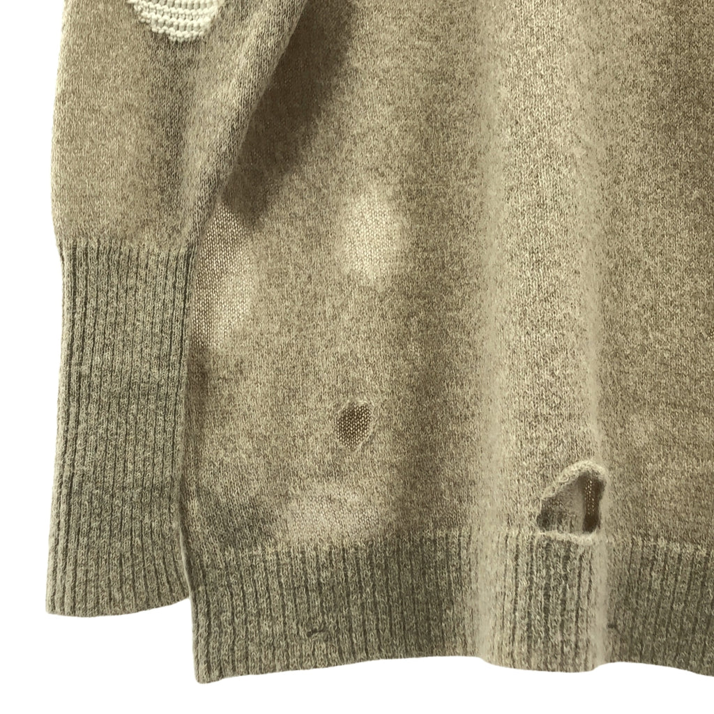 MM6 Maison Margiela / エムエムシックスメゾンマルジェラ | Vネック エルボーパッチ ドロップショルダー ロング ニット | XS | ベージュ | レディース