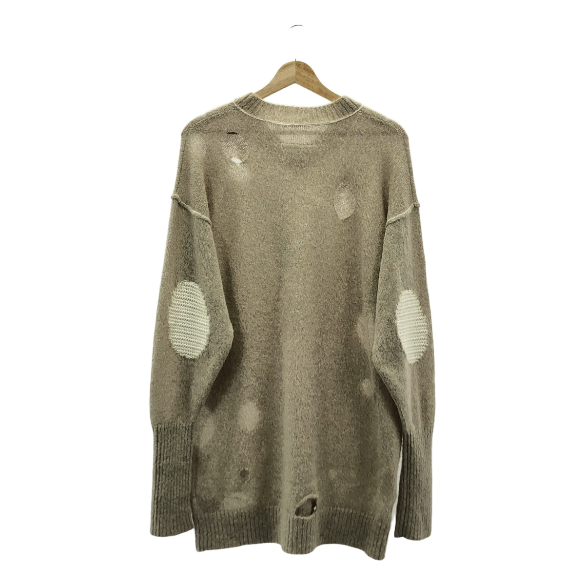 MM6 Maison Margiela | V領手肘貼片落肩長針織衫 | XS | 米色 | 女款