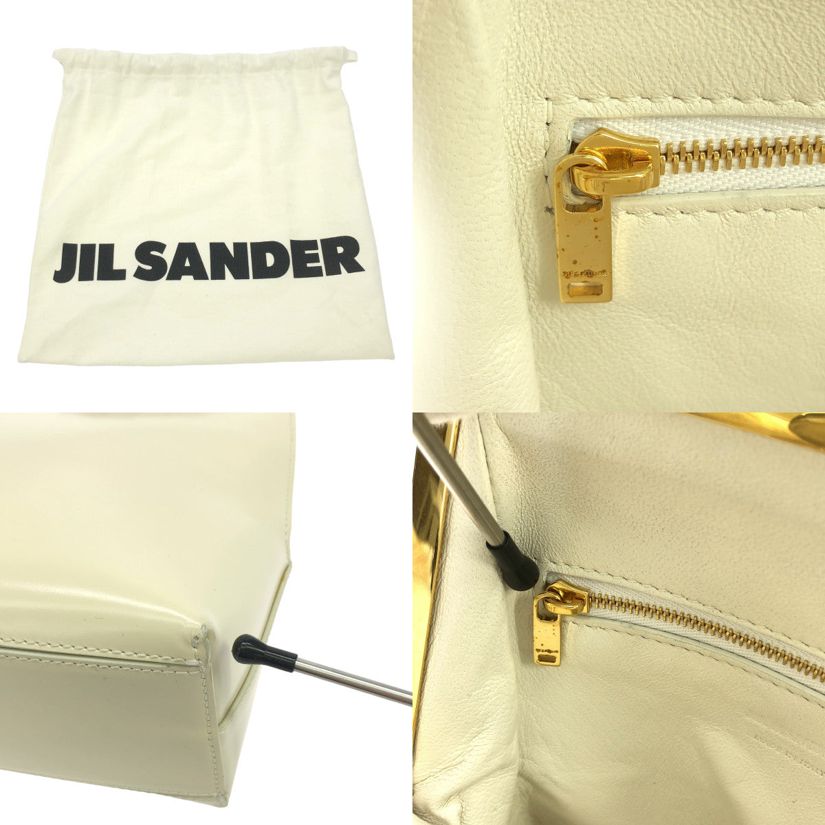 【미품】 JIL SANDER / 질 썬더 | Goji Bamboo Square / 가죽 로고 가마구치 대나무 핸들 가방 | 베이지 | 여성