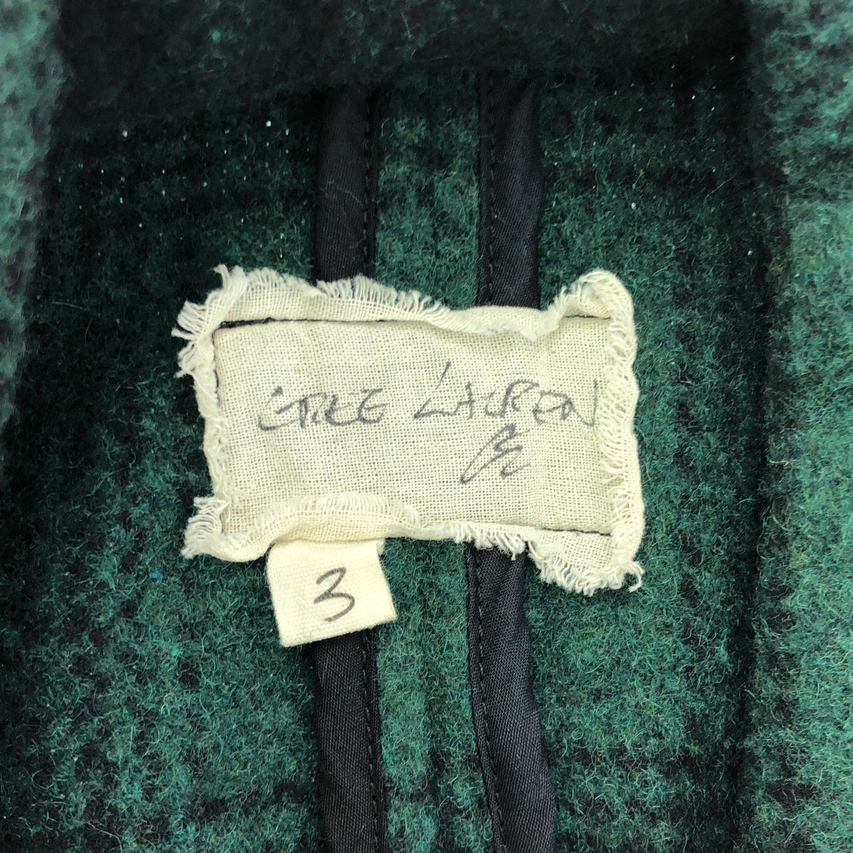 GREG LAUREN / 그렉 로렌 | GREEN PLAID SHAWL COLLAR BOXY / 울 데님 전환 오버 재킷 | 3 | 남성