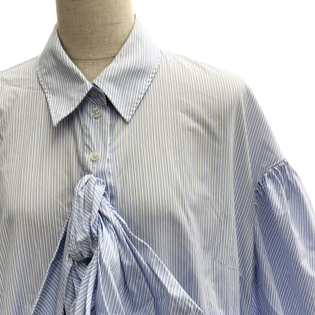 【美品】  Simone Rocha / シモーネロシャ | ギャザー ボリューム シャツ ワンピース | UK10 | ホワイト/ブルー | レディース