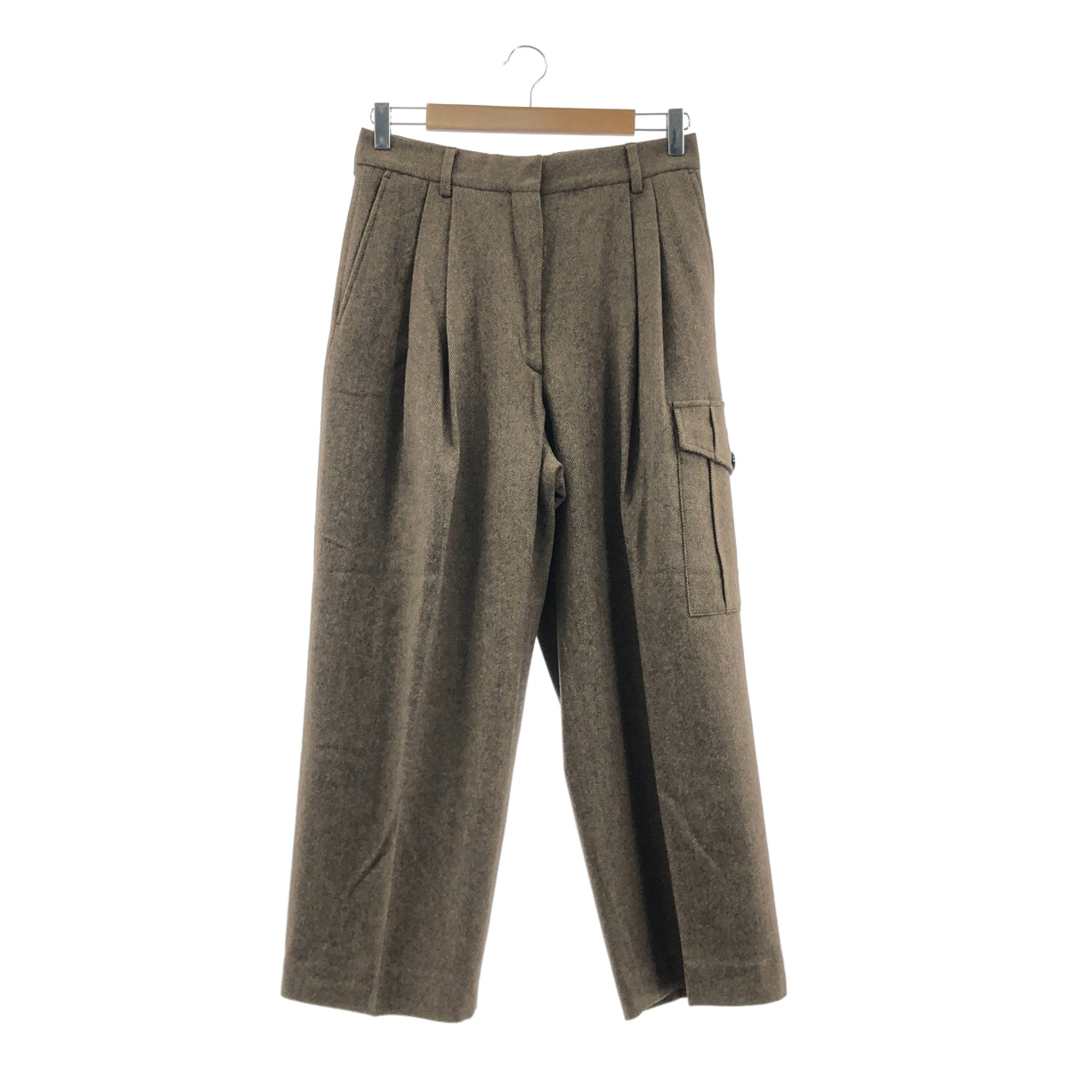 [狀況極佳] DRIES VAN NOTEN | 2-Puck 羊毛人字紋工裝褲 | 尺寸 36 | 棕色 | 女款