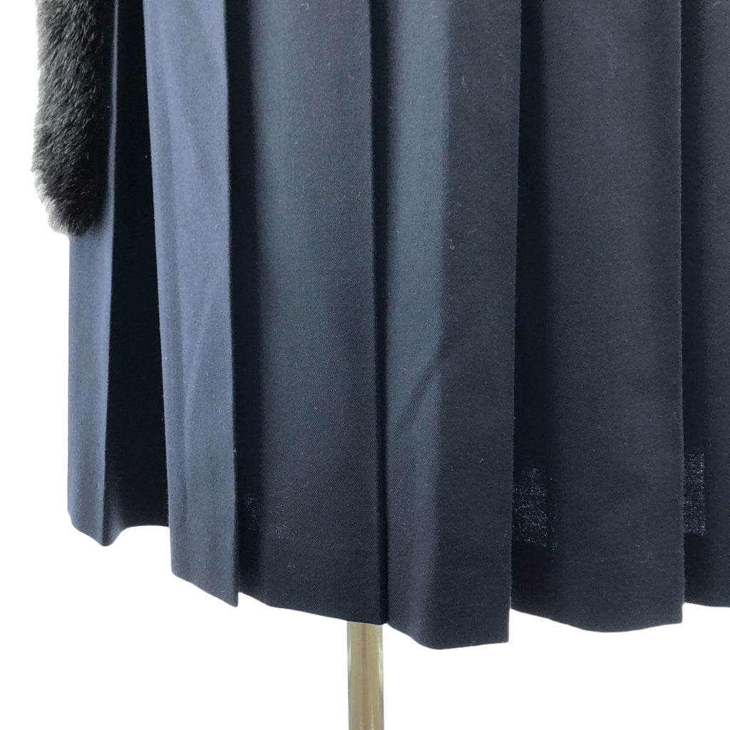 COMME des GARCONS | 2016SS | 側邊皮草綴飾抽繩百褶裙 | S | 深海軍藍 | 女款