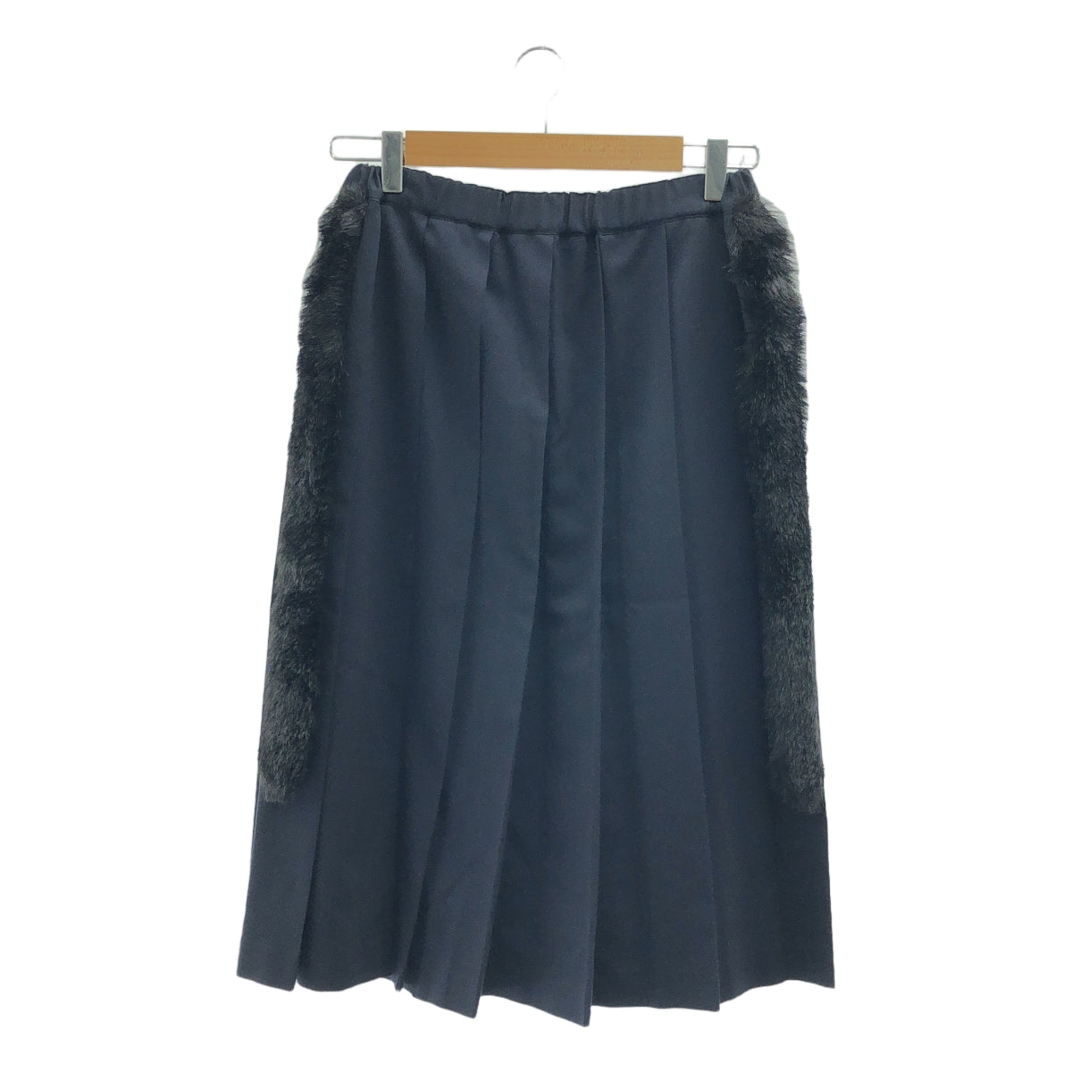 COMME des GARCONS | 2016SS | 側邊皮草綴飾抽繩百褶裙 | S | 深海軍藍 | 女款