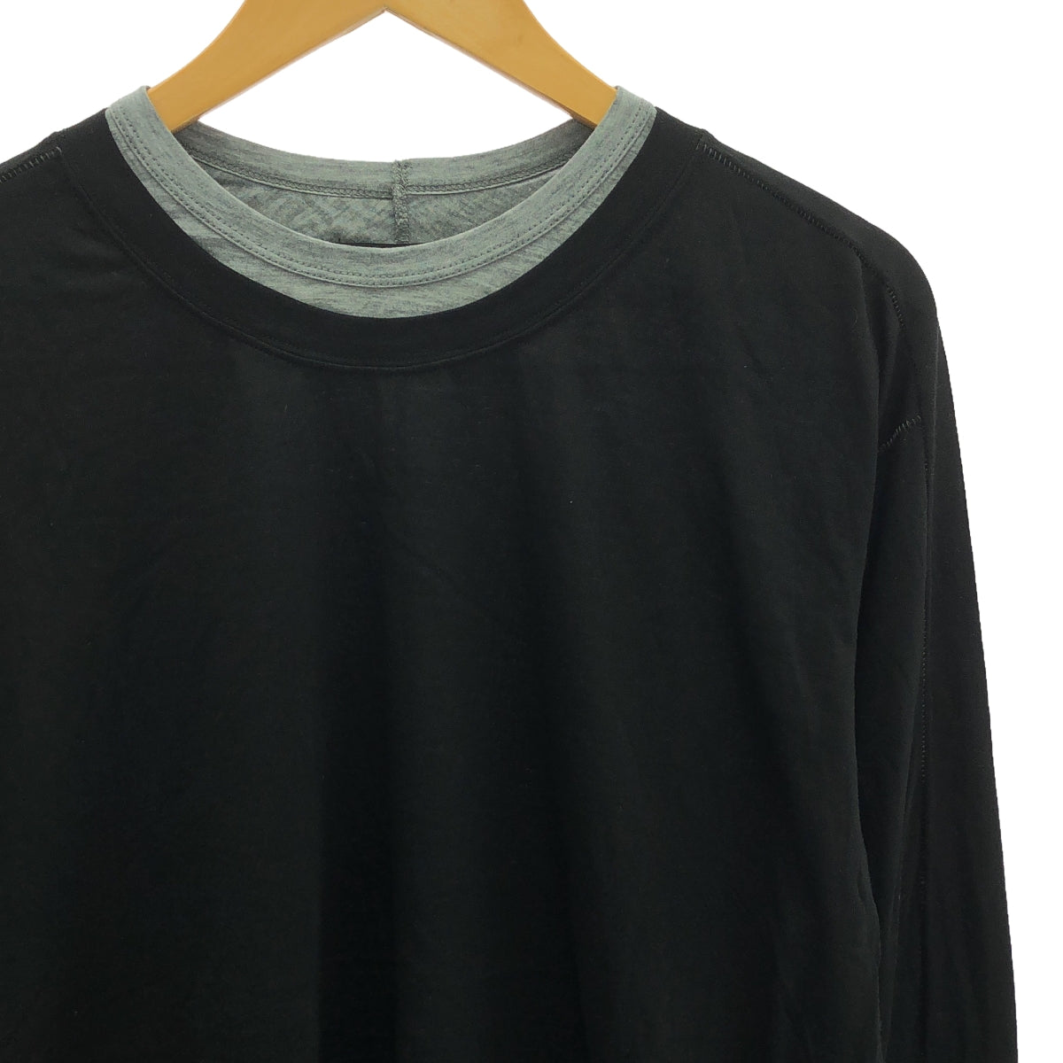 The Viridi-Anne / The Viridi-Anne | Cotton Silk Layered Long Sleeve Cut and Sew | 1 | Black / Grey | Men's