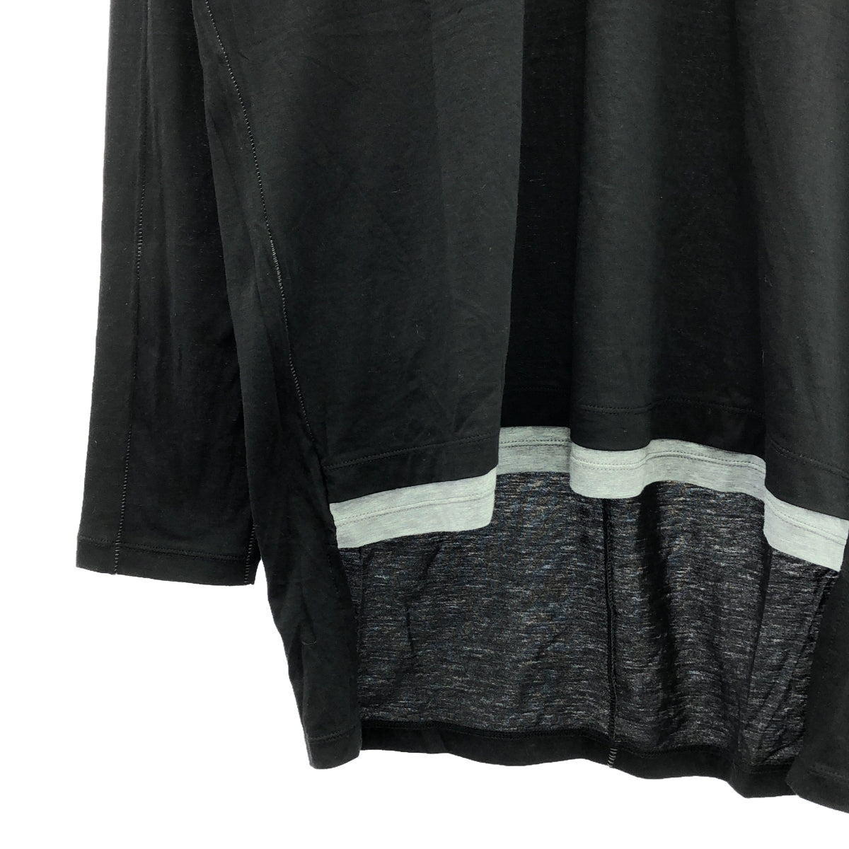 The Viridi-Anne / The Viridi-Anne | Cotton Silk Layered Long Sleeve Cut and Sew | 1 | Black / Grey | Men's