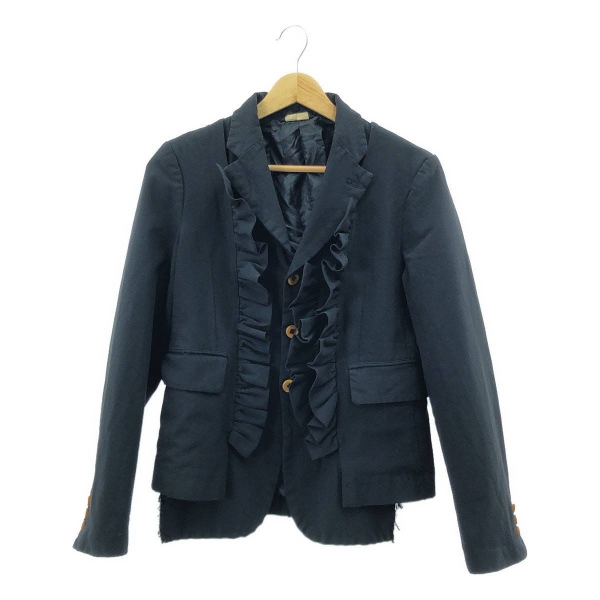 [狀況極佳] COMME des GARÇONS | 2017 春夏 | 荷葉邊設計聚酯修身外套 | XS | 黑色 | 女款