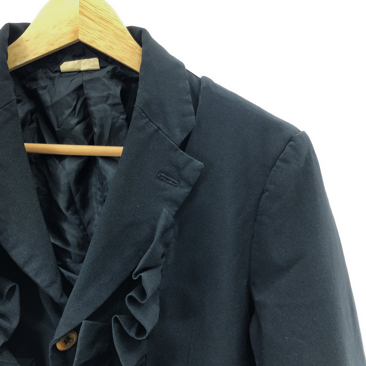 [狀況極佳] COMME des GARÇONS | 2017 春夏 | 荷葉邊設計聚酯修身外套 | XS | 黑色 | 女款