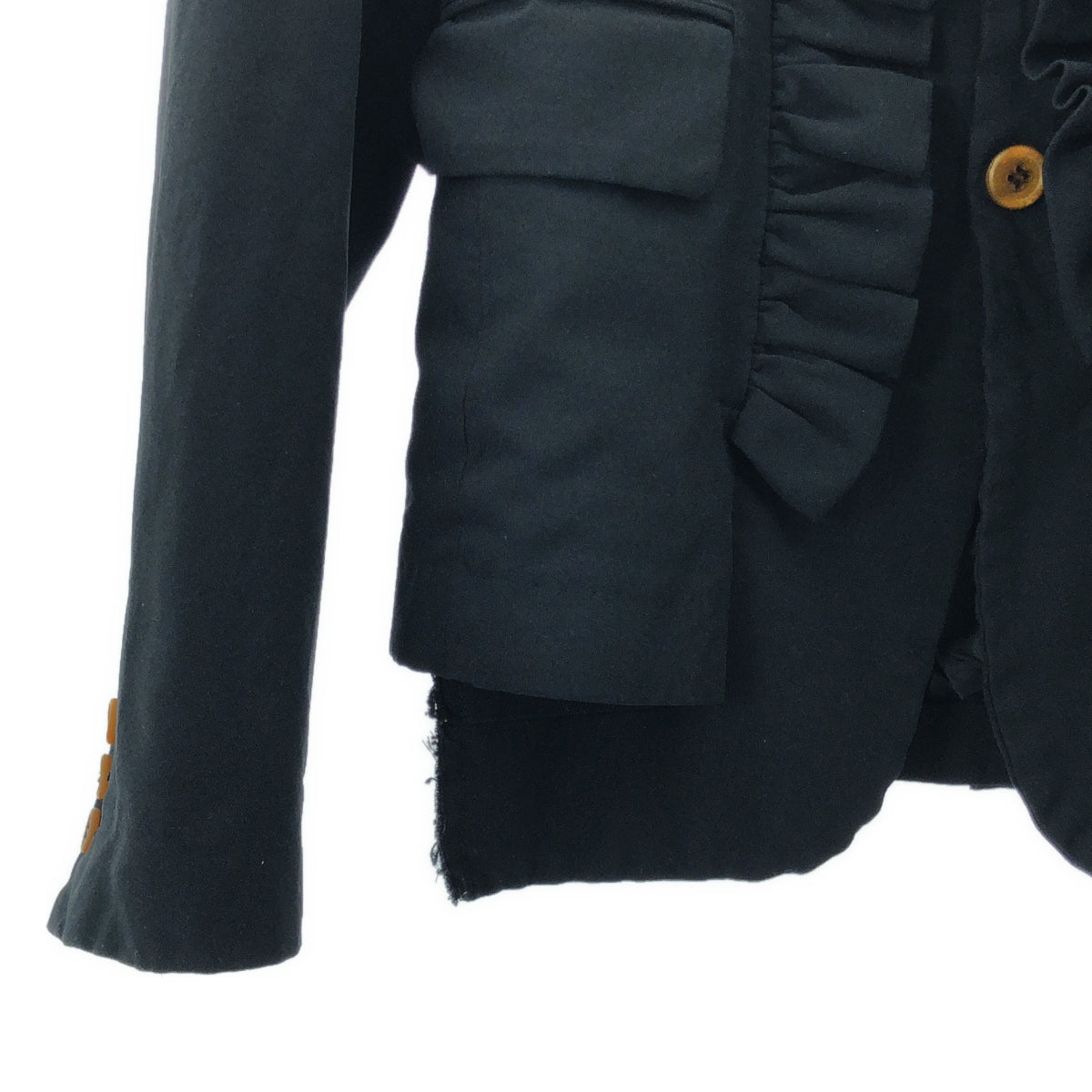 [狀況極佳] COMME des GARÇONS | 2017 春夏 | 荷葉邊設計聚酯修身外套 | XS | 黑色 | 女款