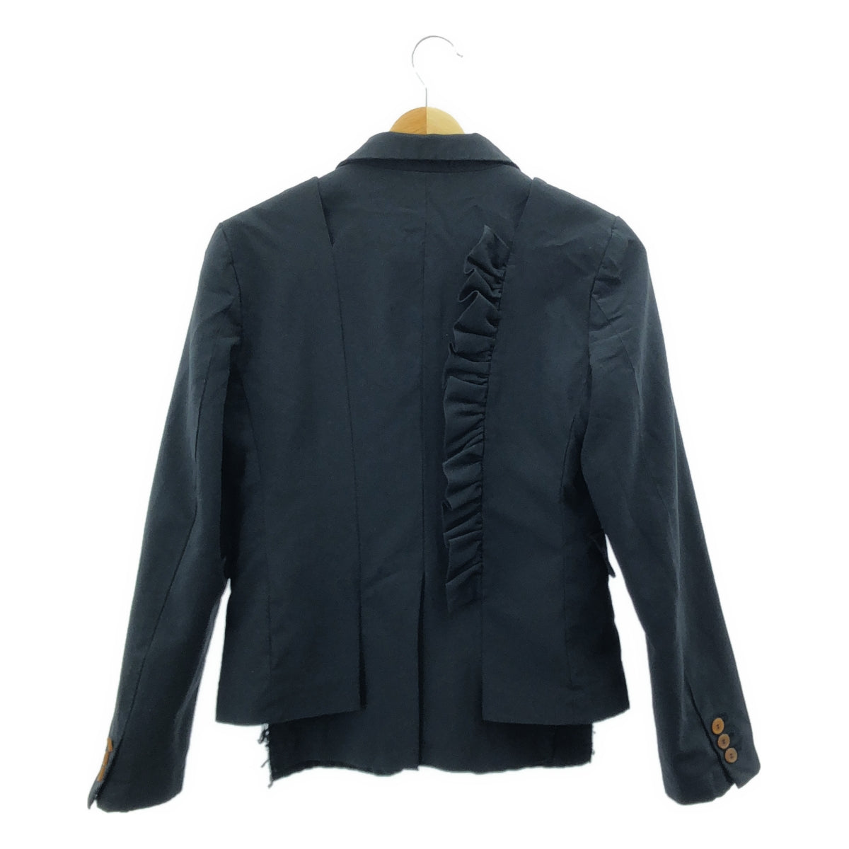 [狀況極佳] COMME des GARÇONS | 2017 春夏 | 荷葉邊設計聚酯修身外套 | XS | 黑色 | 女款