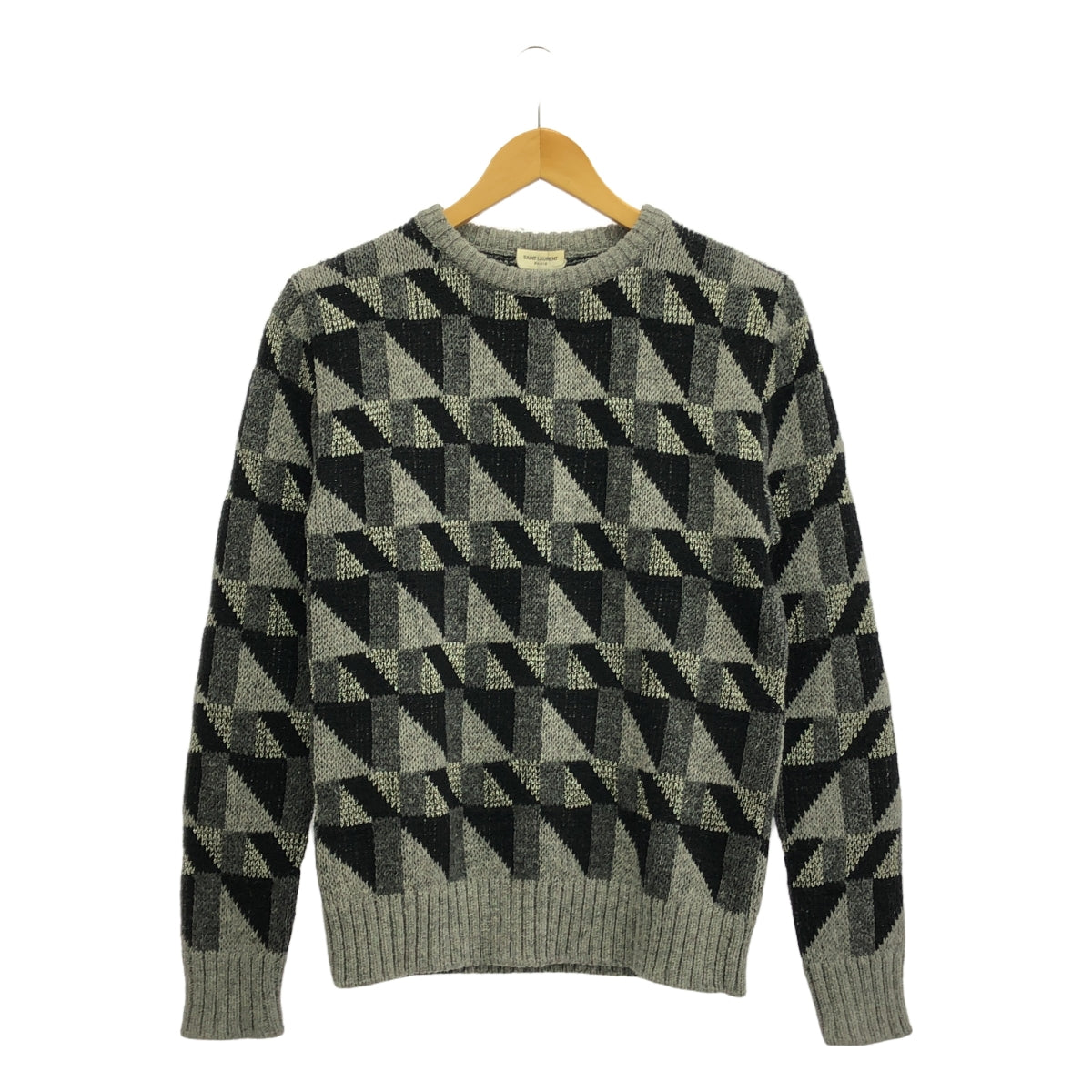 SAINT LAURENT PARIS | 幾何圓領針織毛衣 | S | 灰/黑 | 男款