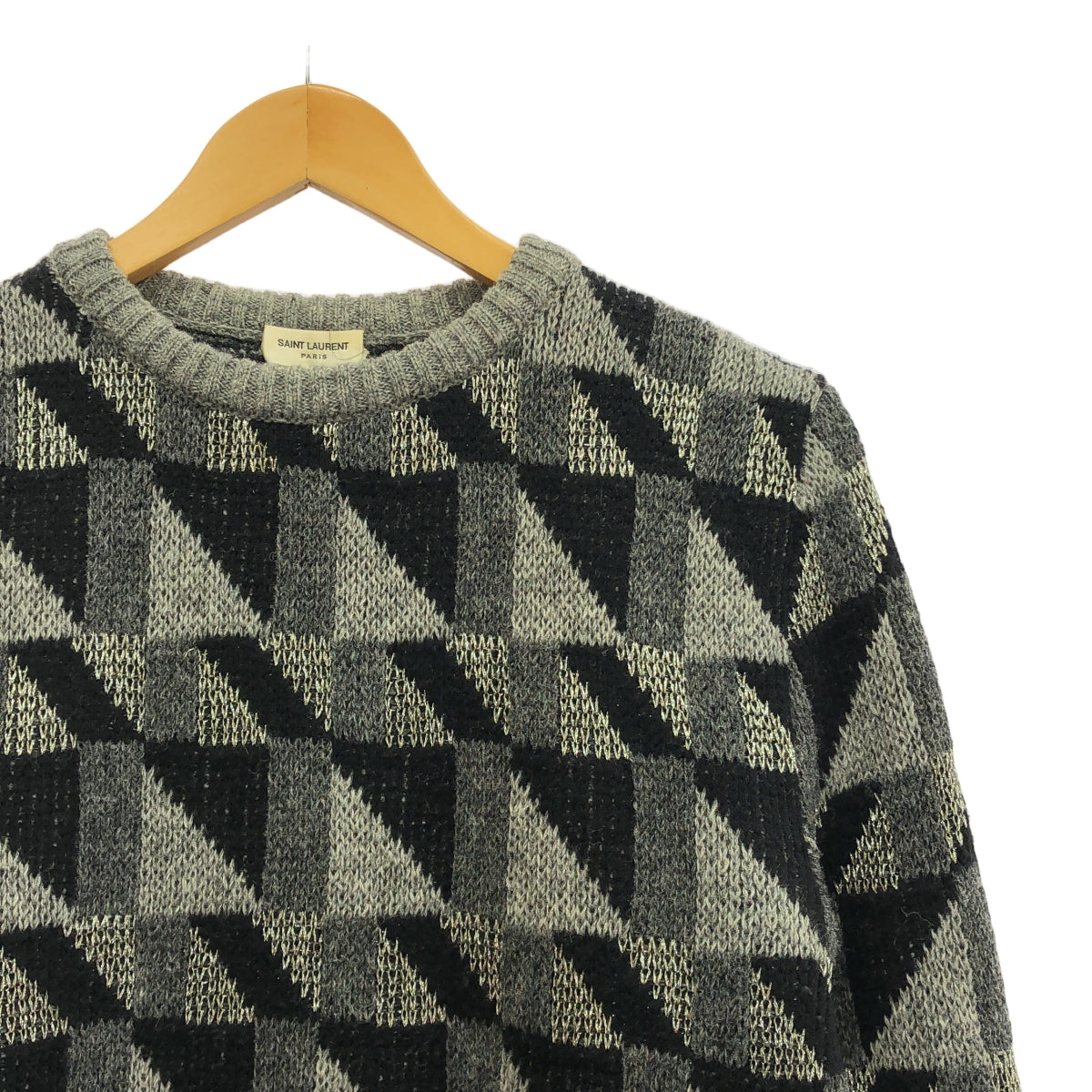 SAINT LAURENT PARIS | 幾何圓領針織毛衣 | S | 灰/黑 | 男款