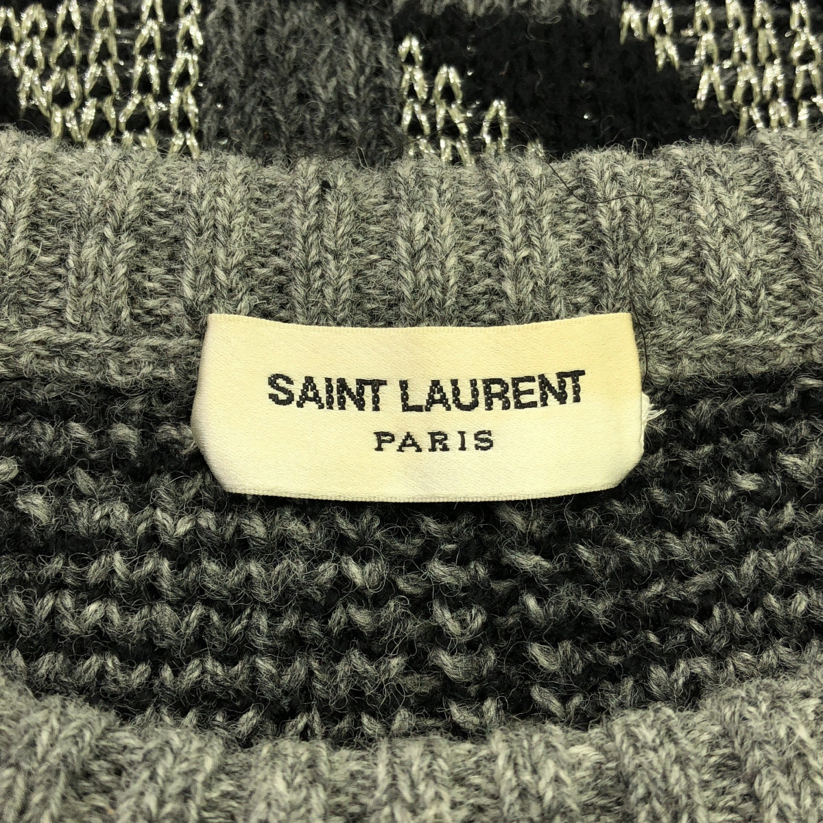 SAINT LAURENT PARIS | 幾何圓領針織毛衣 | S | 灰/黑 | 男款