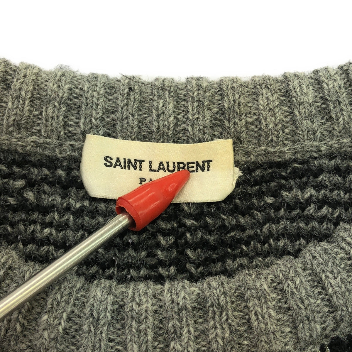 SAINT LAURENT PARIS | 幾何圓領針織毛衣 | S | 灰/黑 | 男款